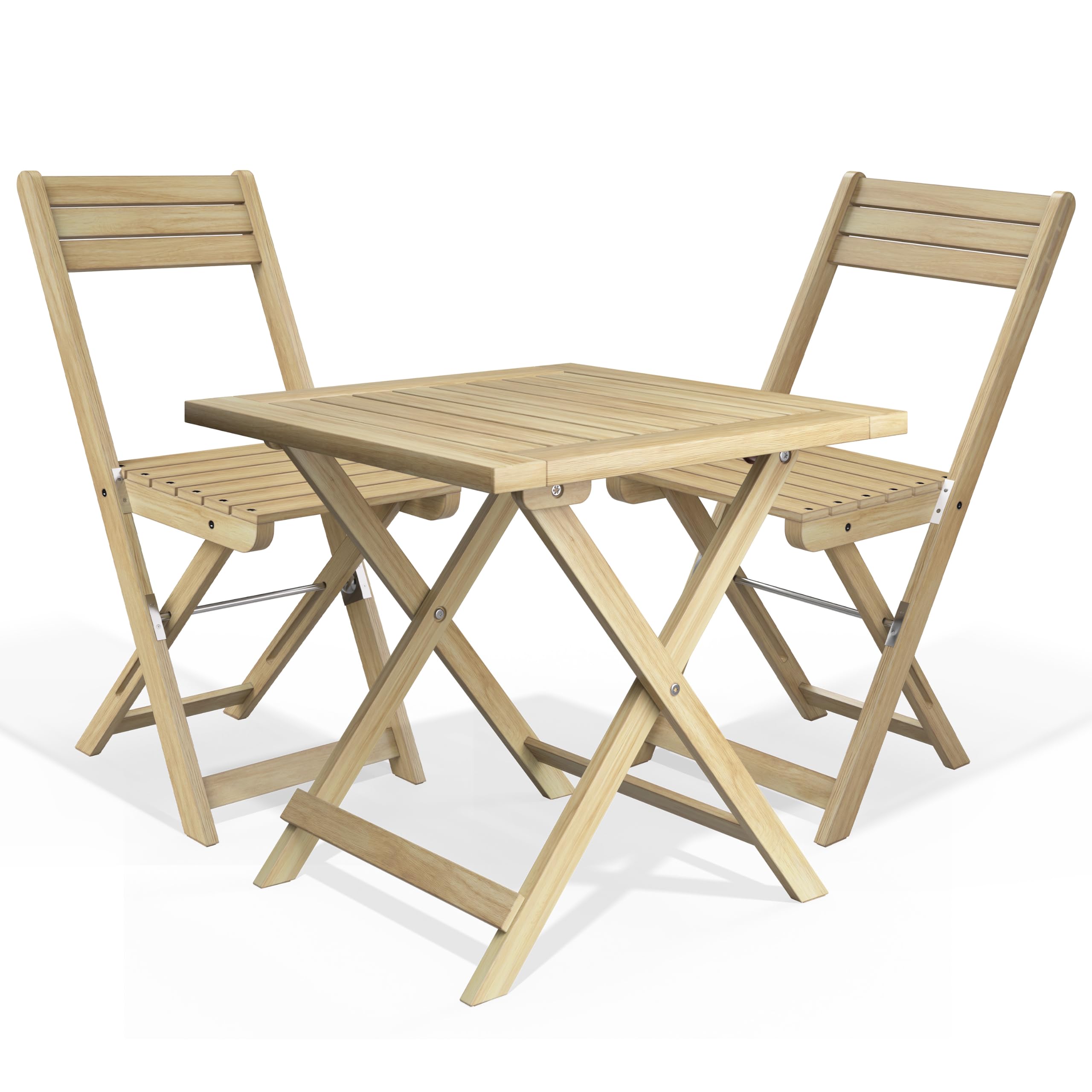 CASARIA® Table and Chair Set 3 Piece Bistro, Acacia Wood, Teak Look, Wooden