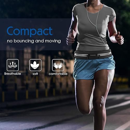 Miniatura 5 de MoKo Cinturón deportivo para correr, doble bolsa para exteriores, paquete de cintura reflectante y delgado, para entrenamiento de fitness,