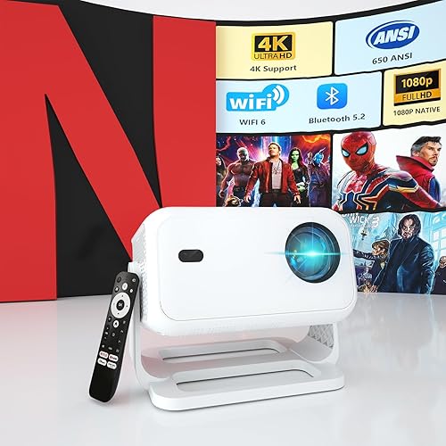 Licencia de Netflix y enfoque automáticoKeystoneProyector inteligente con Wifi y Bluetooth, proyector de cine nativo 1080P 4K para exteriores, mini