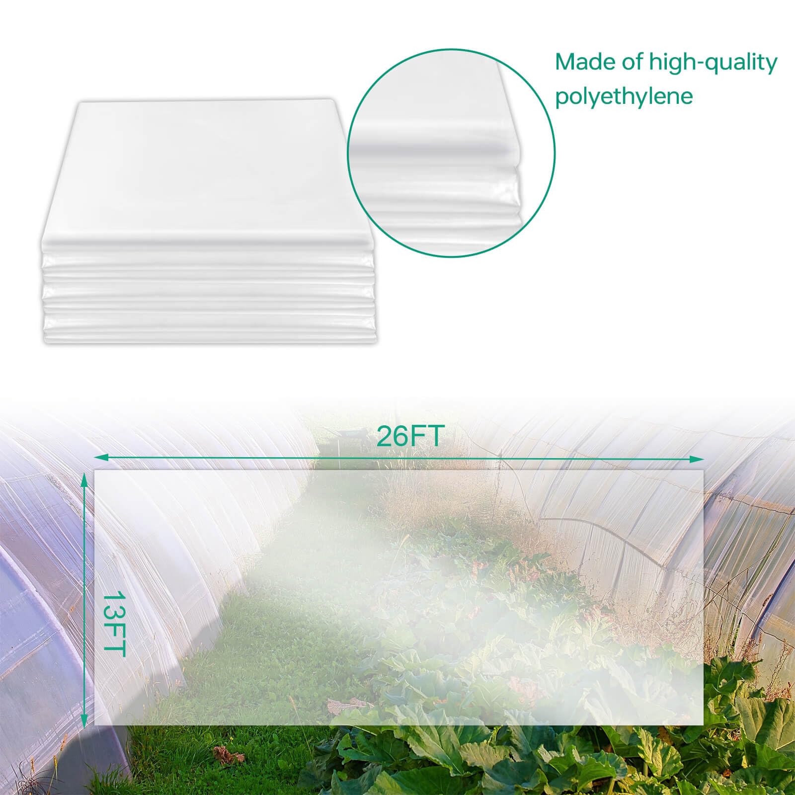 Cubierta de plástico para invernadero de 6 mm, lámina de plástico de invernadero de 25 x 40 pies de grosor, película de plástico antigoteo para jardinería, agricultura, plantas de