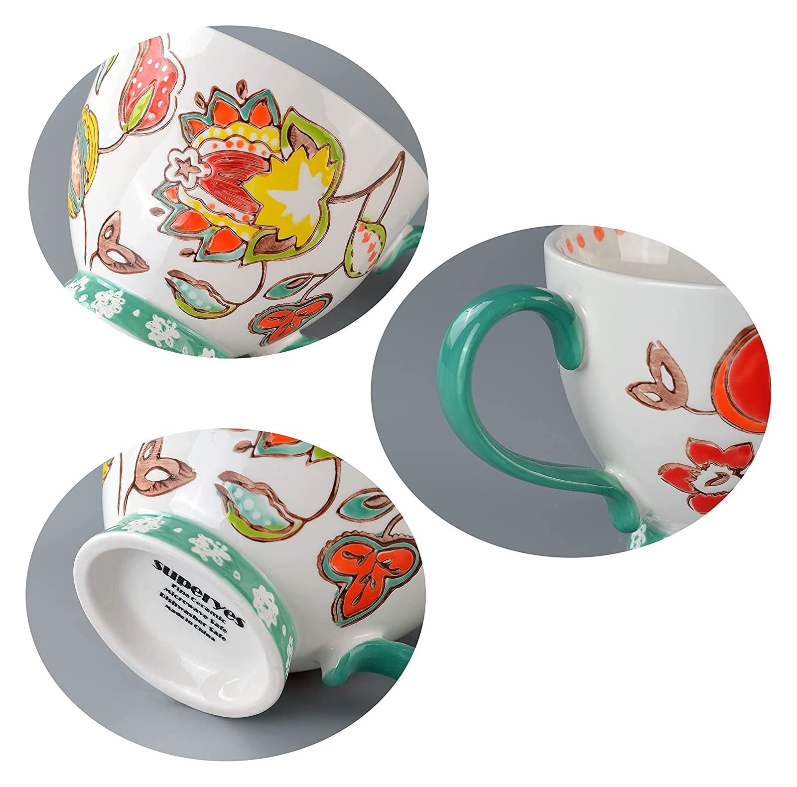 Orientalny ceramiczny zestaw do herbaty, zestaw do herbaty, czajniczek, filiżanka do kawy Ręcznie robione kwiatowe ceramiczne kubki do kawy Zestaw 4 filiżanek Latte do cappuccino, herbaty, kakao, mlek