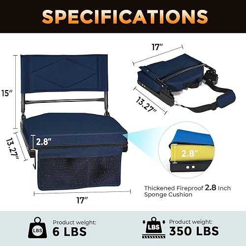 Miniatura 3 de Asientos ajustables de estadio con soporte de respaldo Sillas de grada reclinables de 4 posiciones con cojín acolchado, silla de estadio plegable