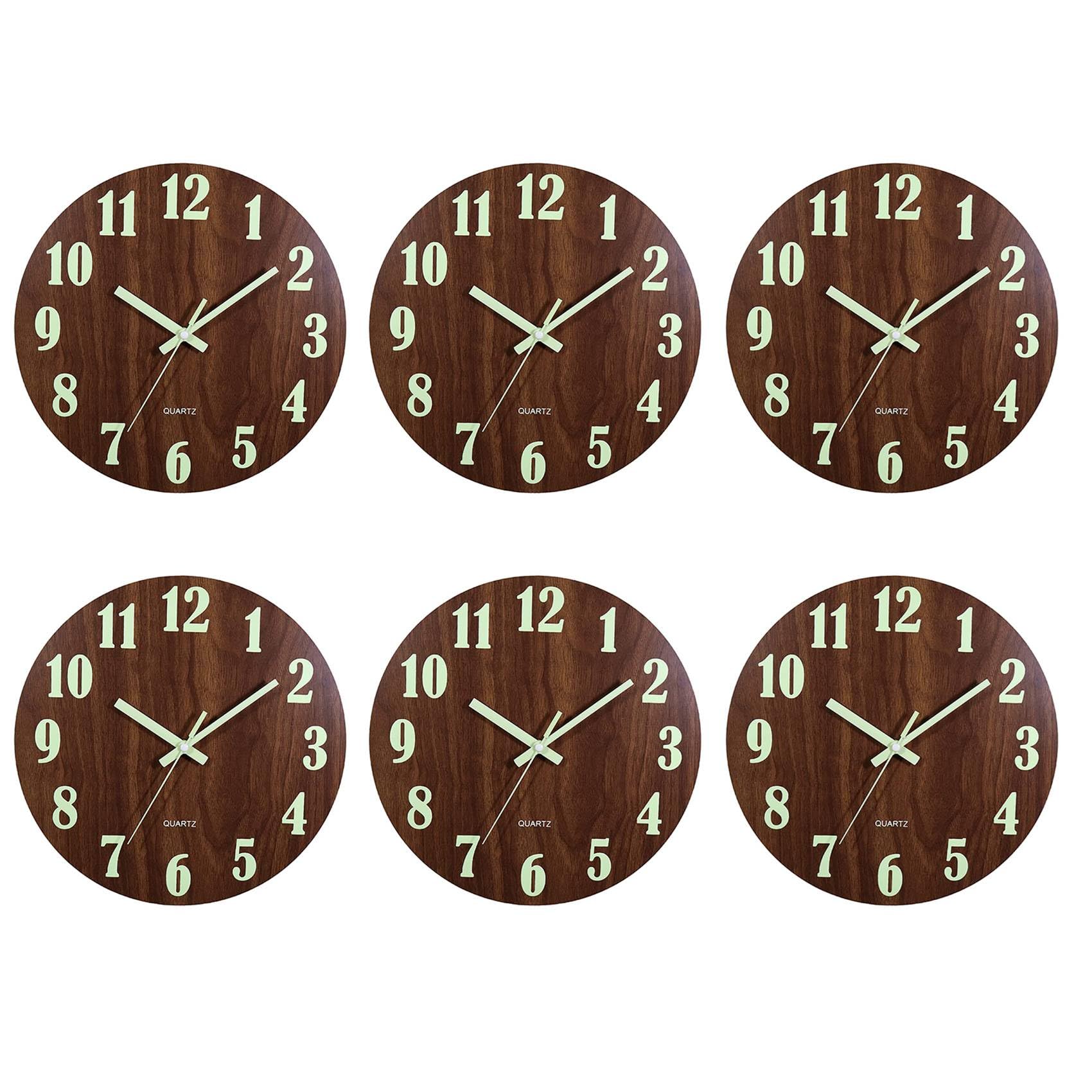 Hndhbfgrt 6X Wall Clock,12 Inch Wooden Silent Non-Ticking Kitchen Wall Clocks for Indoor/Outdoor Living Room