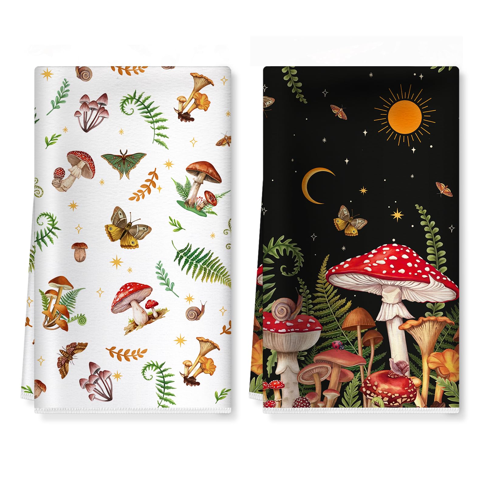 Arquiel Boho Mushroom Microfiber Kitchen Towels, Soft Absorbent Hand Towel 40 × 60 cm