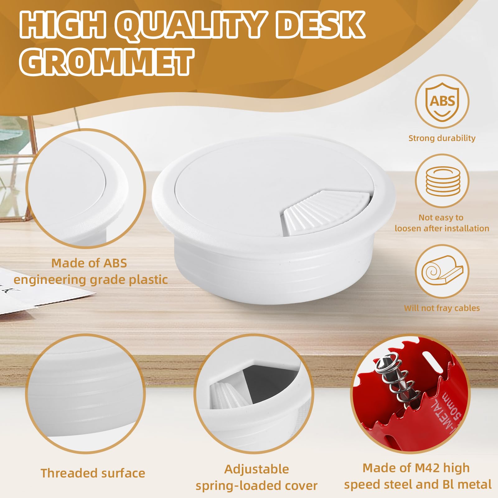 Desk Cable Grommets - 2 Inch White -3 Desk Cable Grommets - 2 Inch White -3