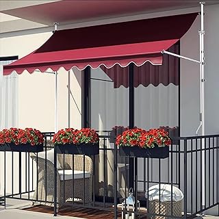 Manual Roll-Up Awning, Screwless Outdoor Sunshade for Balcony, Patio Cov...