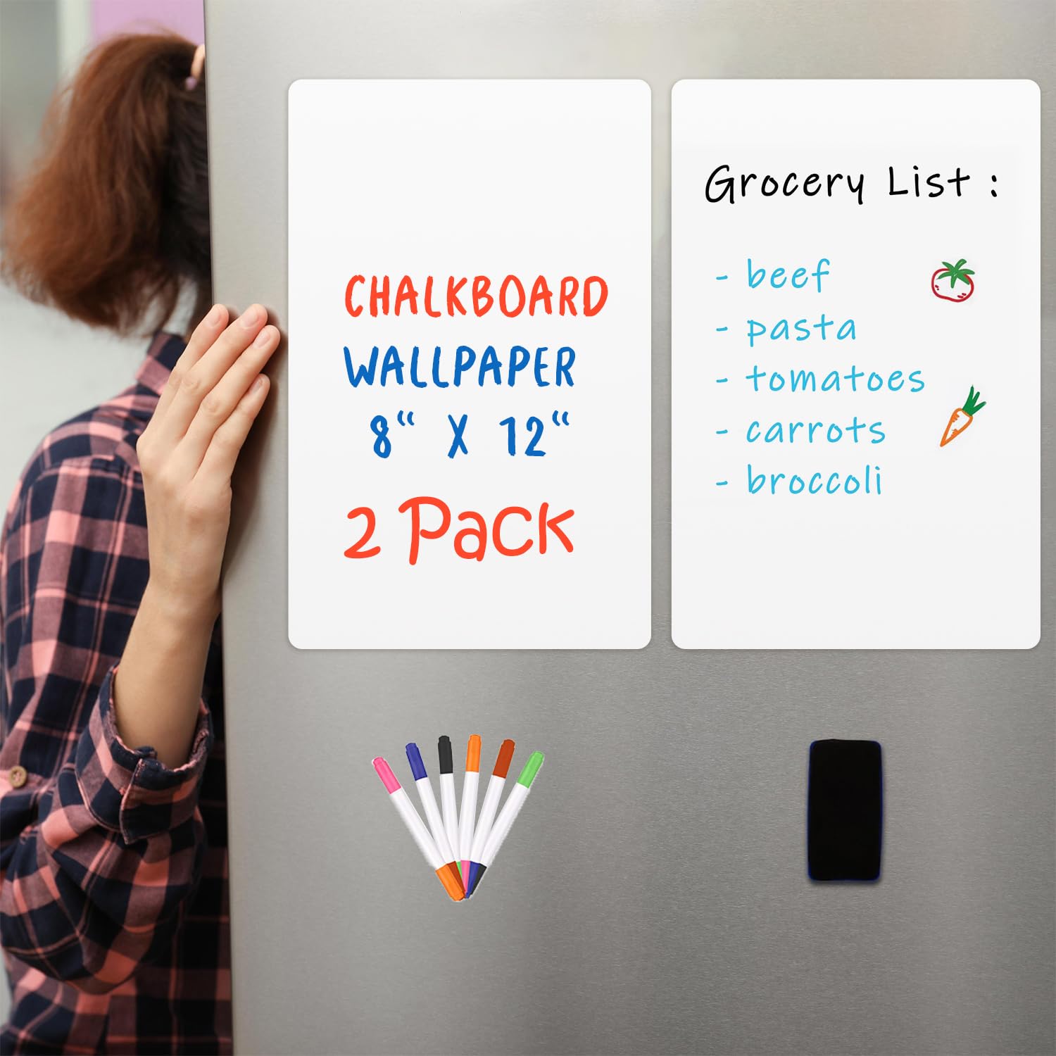 Babenoun Magnetic Dry Erase Whiteboard 2pack for Refrigerators, 8" x 12" White Board on Wall for Organizer and Planner, Kitchen Fridge Shopping List