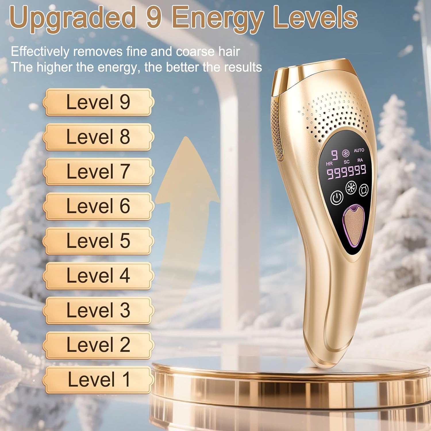 NICEWIN IPL depilazione con funzione di congelamento – Dispositivo IPL indolore con 3 modalità (HR/SC/RA), 9 livelli di energia, 999.999 impulsi di luce per uomo e donna, ideale per viso, bikini