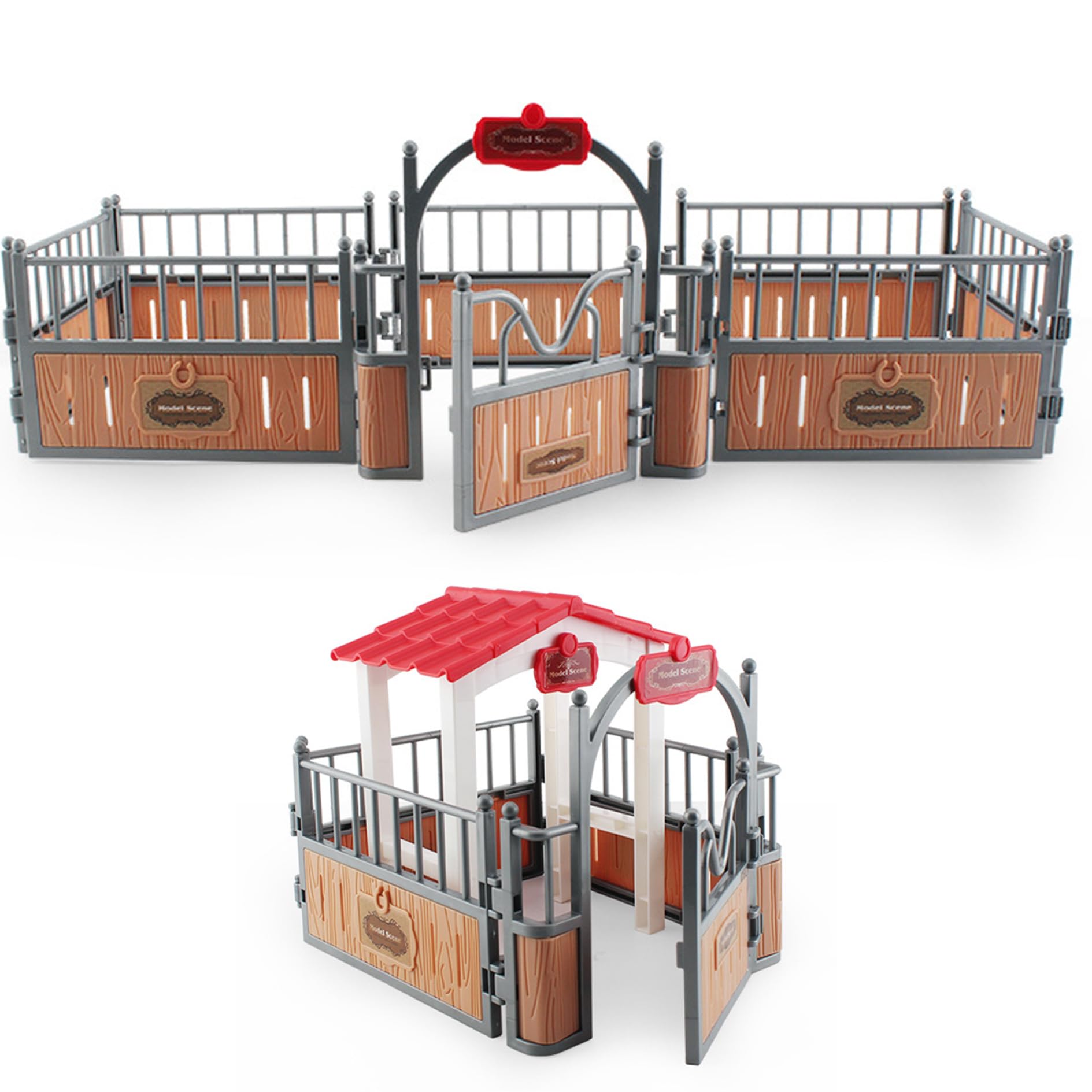 Pferd Stallset Zaun 17.3x7.9x5.9 '' Realistisches Plastik Pferdes Scheune Playset Zaun imaginär und kreatives Bildungsspielz