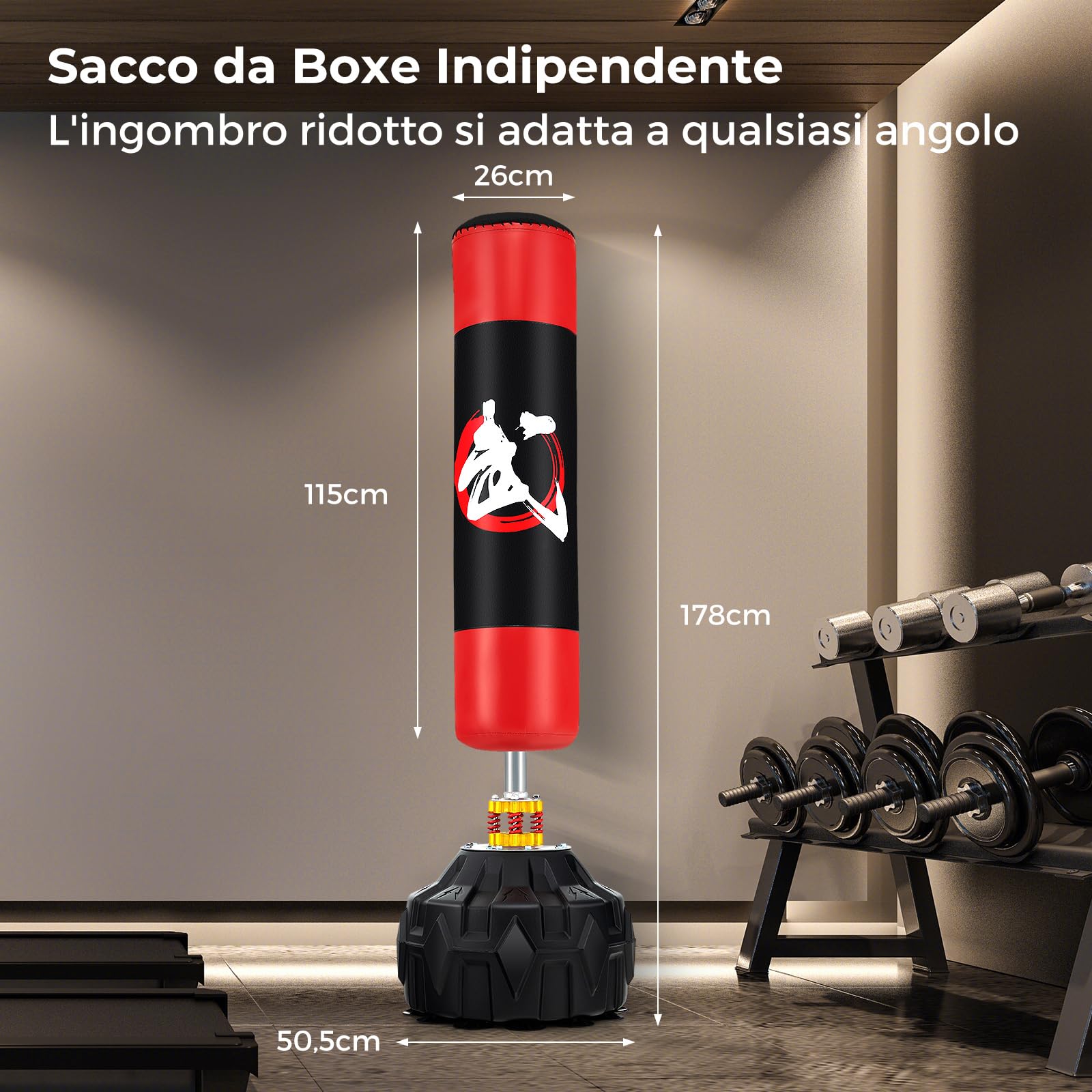 COSTWAY Sacco da Boxe da Terra, Pungiball Autoportante con Base Riempibile, 12 Ventose e Ammortizzatori per Adulti e Adolescenti, Punching Ball in Piedi per Allenamento in Casa e Ufficio