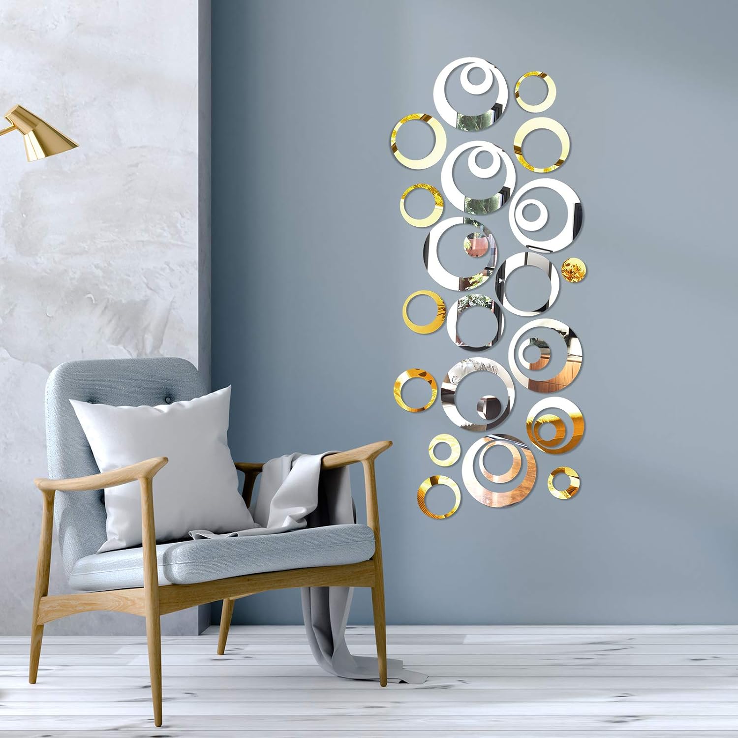Aneco 48 Pieces DIY Circle Mirror Wall Decals Removable Acrylic Mirror Style Stickers Self Adhesive Circle Mirror Decal for Home Decor