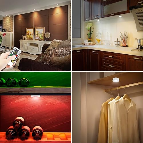 Miniatura 4 de Luz de toque que cambia de color, luz LED de disco con control remoto RF, luz de armario que funciona con pilas, luces de encimera debajo del