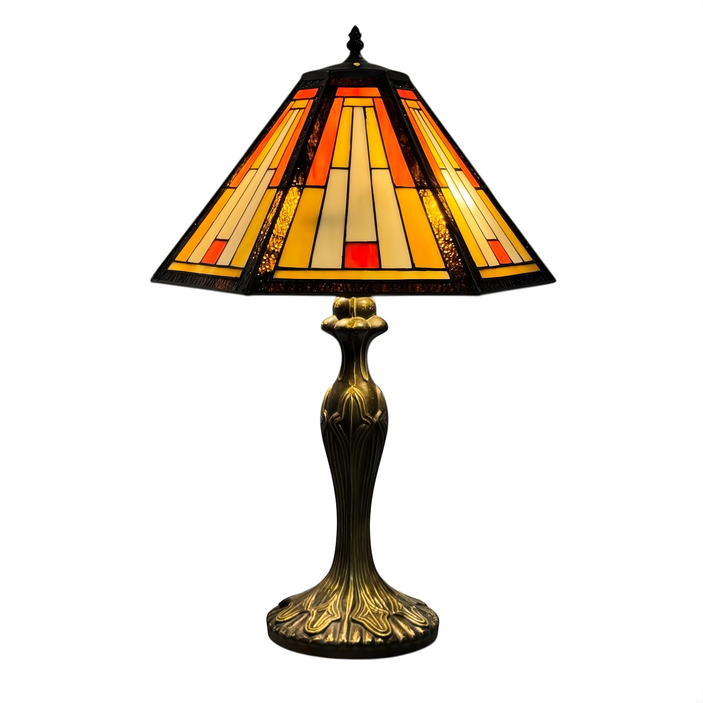 Auroh Tiffany Lamp 16 inch Cream & Amber Geometric Stained Glass Table Lamp