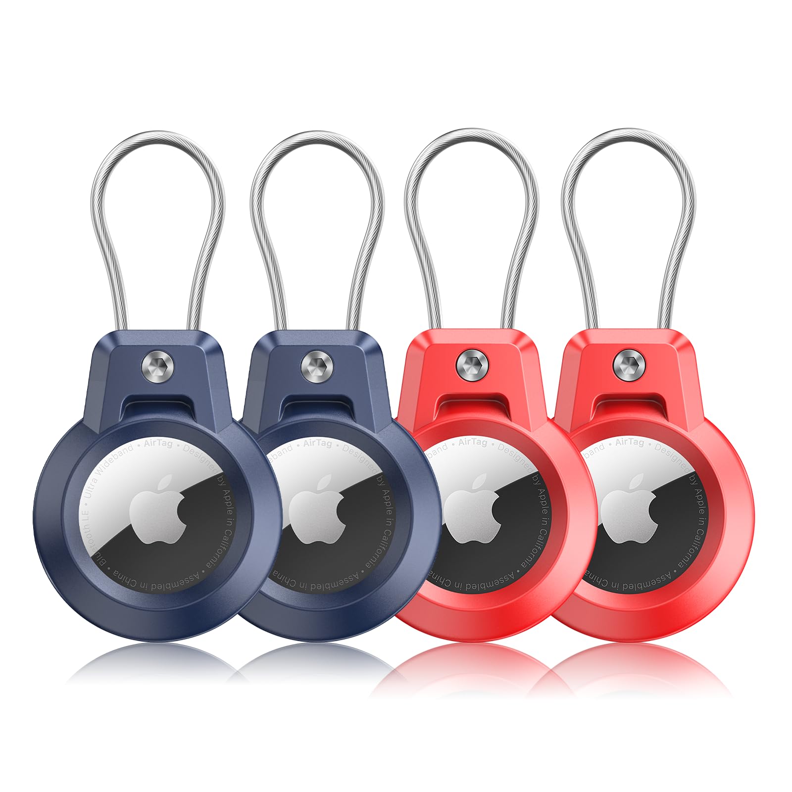 Gitfos AirTag Holder, Airtags 4 Pack AirTag Keychain Holder with Wire Cable - Robust & 360° Protective fit Apple AirTag Holder for Luggage, Backpack,