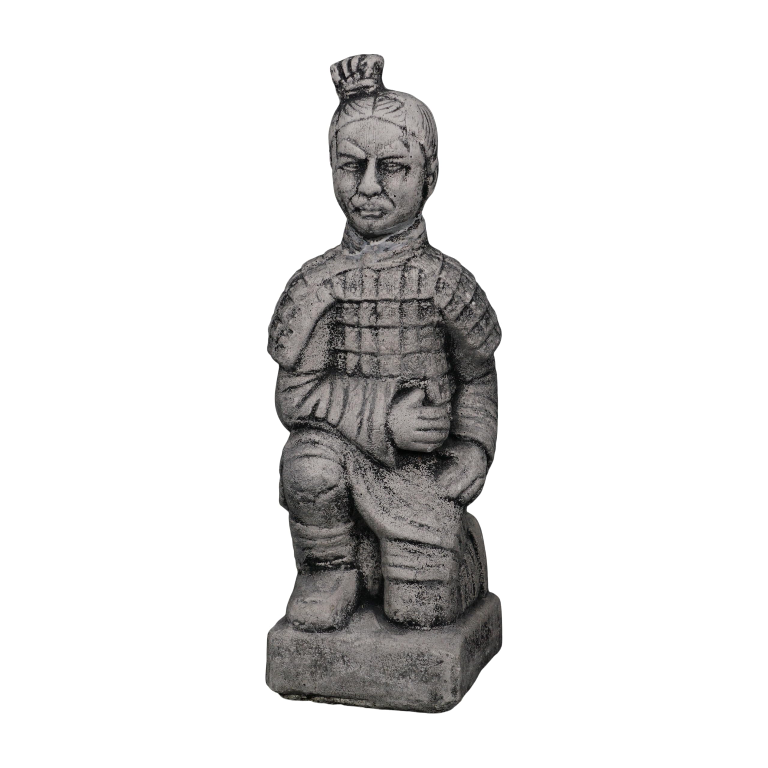 Chinese Terracotta Warrior IV Stone Figure 31cm 2kg White Concrete Frost Proof