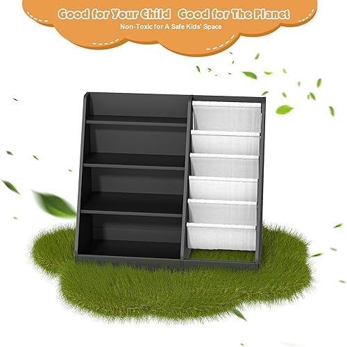 Miniatura 118 de Estantería de madera rosa de 4 niveles para niños, estantería de 5 capas, estante para libros de almacenamiento para bebés, organizador de juguetes