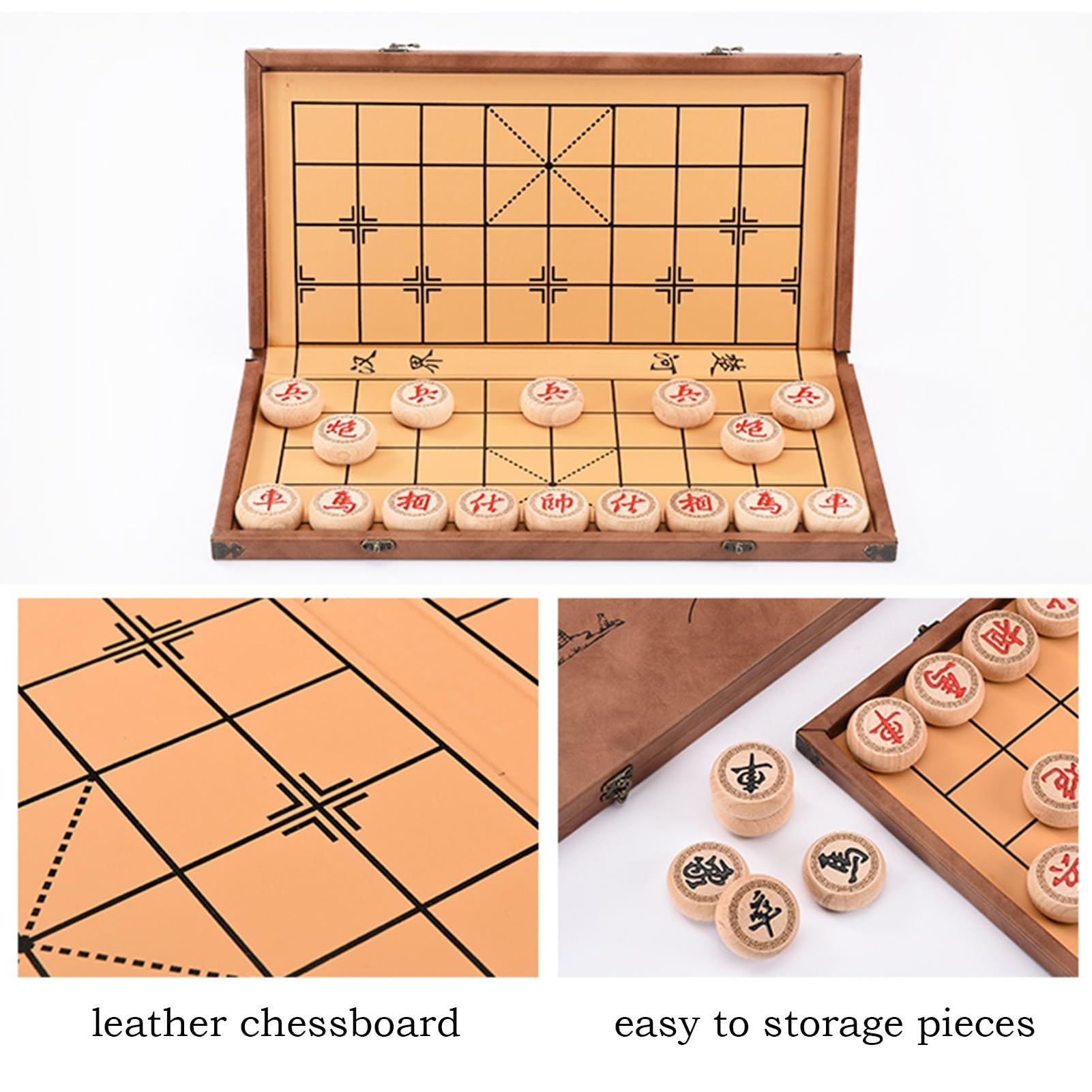 2 Spieler Chinesischen Schach Spiel Set Buchenholz Tragbare Xiangqi Mit Faltbare Bord Tischplatte Strategie Brettspiel(A,5.8cm/2.3in)