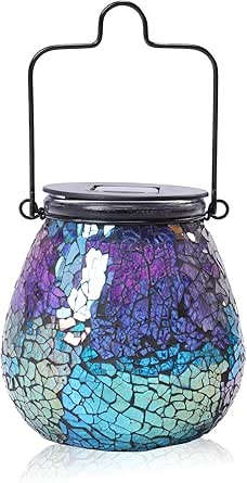 1 Pack Mosaic Solar Lanterns Outdoor Bohemian Solar Lantern Outdoor Waterproof Blue Mosaic Table Light Turkish Moroccan Lamp Mosaic Decorations Yard Patio Table Decor For Garden 283322609356685320