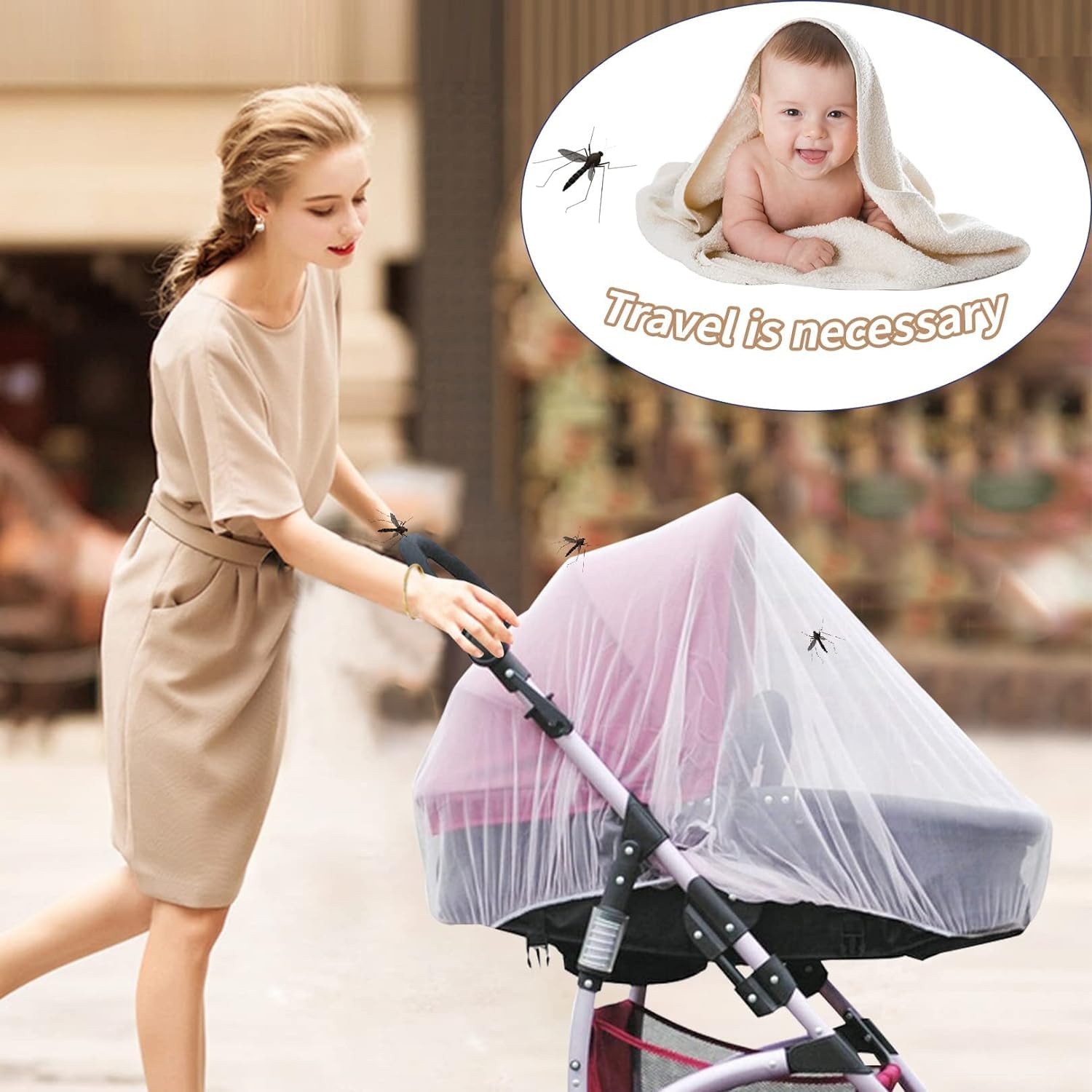 Zanzariera Universale per Passeggino, Zanzariera per Culla, Zanzariere Carrozzina per Neonati, Zanzariera per Carrozzina, Accessori Per Passeggino, per Proteggendolo Il Bambino da Insetti (Bianco)