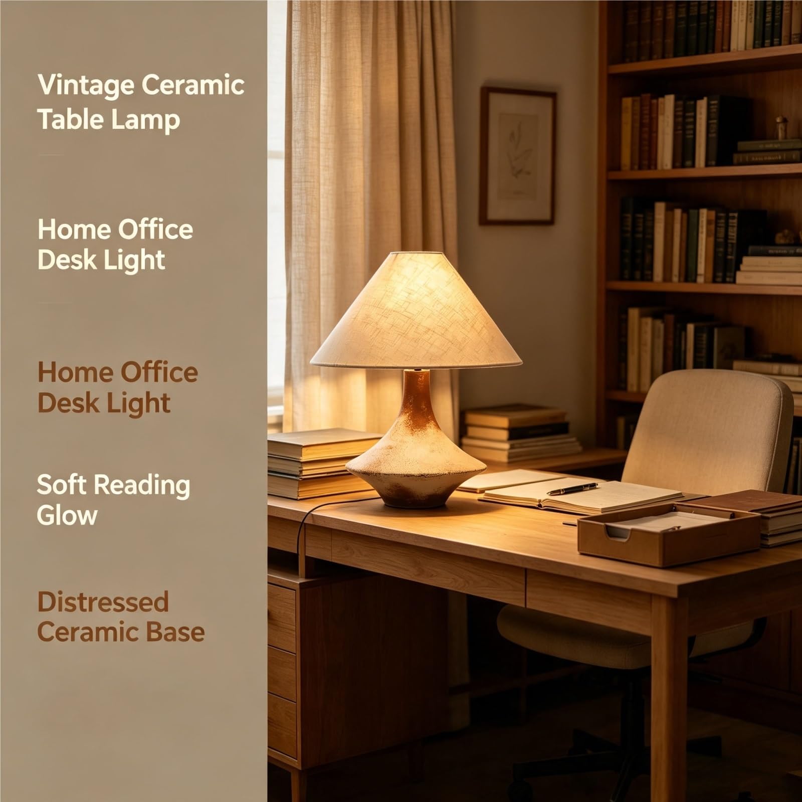 Lampe de table céramique vintage base pot abat-jour lin lampe chevet