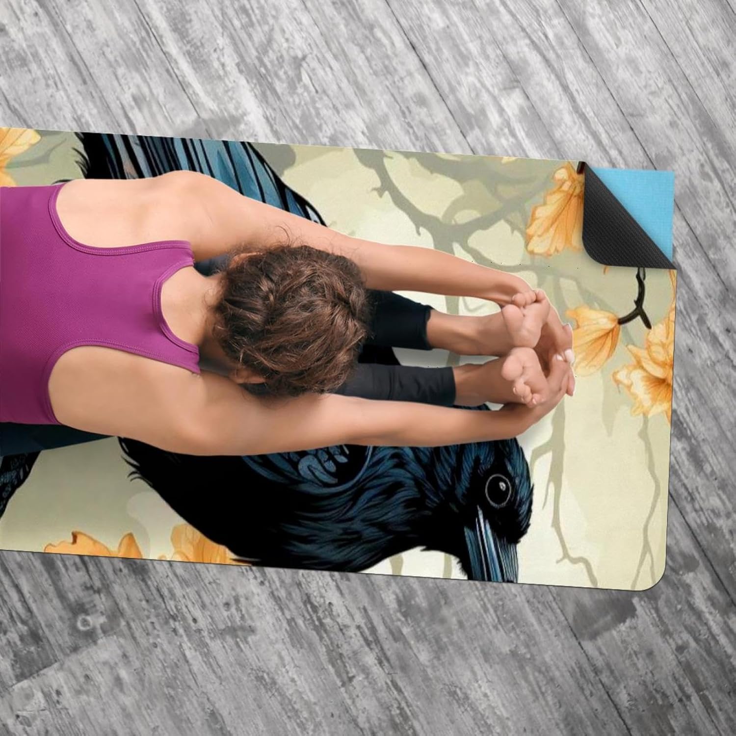 Yoga Towel, Black Crow Pattern Non Slip Sweat Absorbent Hot Yoga Mat Towel for Hot Yoga, Pilates and Fitness - 72.8" x 26.8"