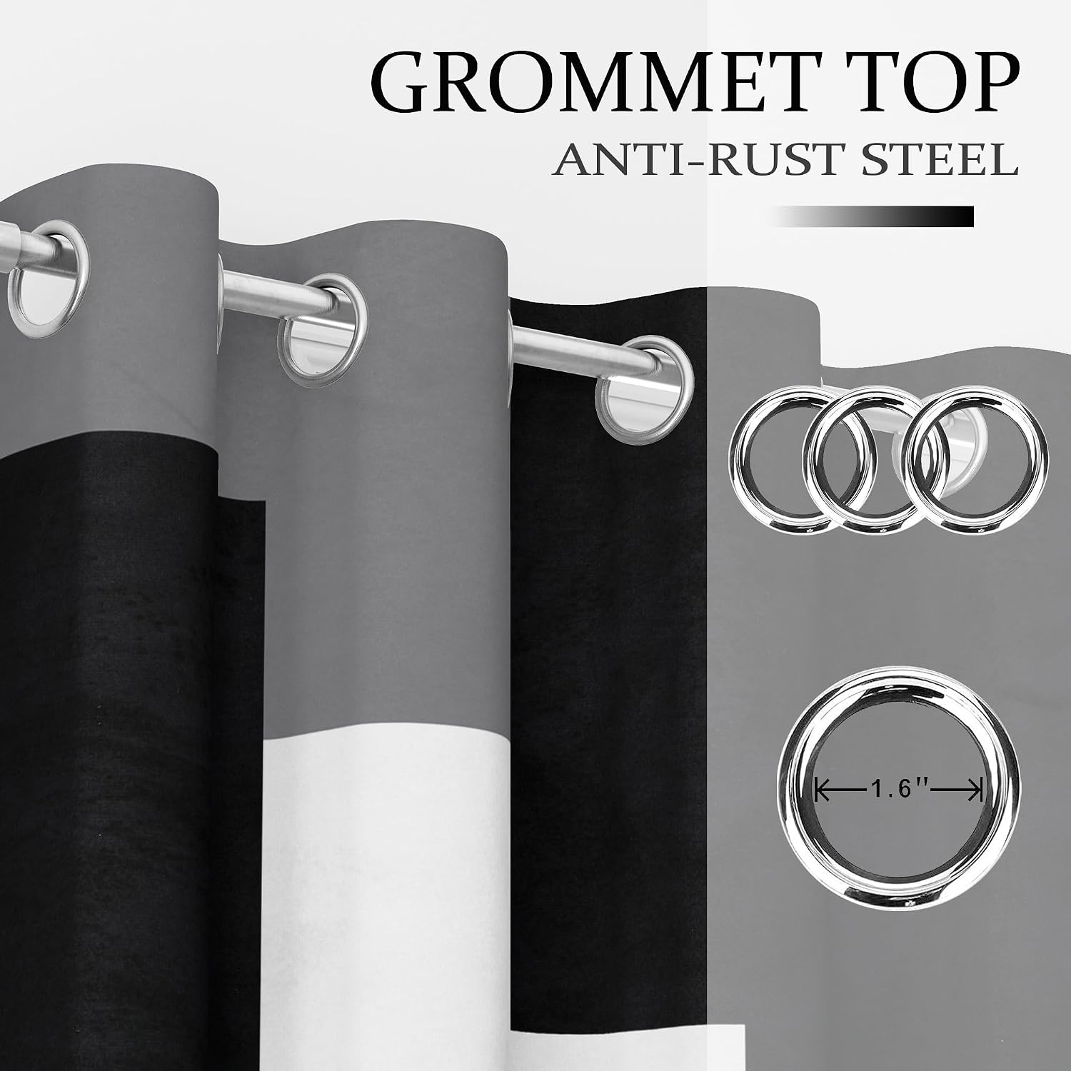 iTapnoom Black Grey Blackout Curtains, White Gray Modern Abstract Geometric Curtain Decor for Living Room, Bedroom, Thermal Insulated Grommet Window Curtains for Bedroom 52X84 inch