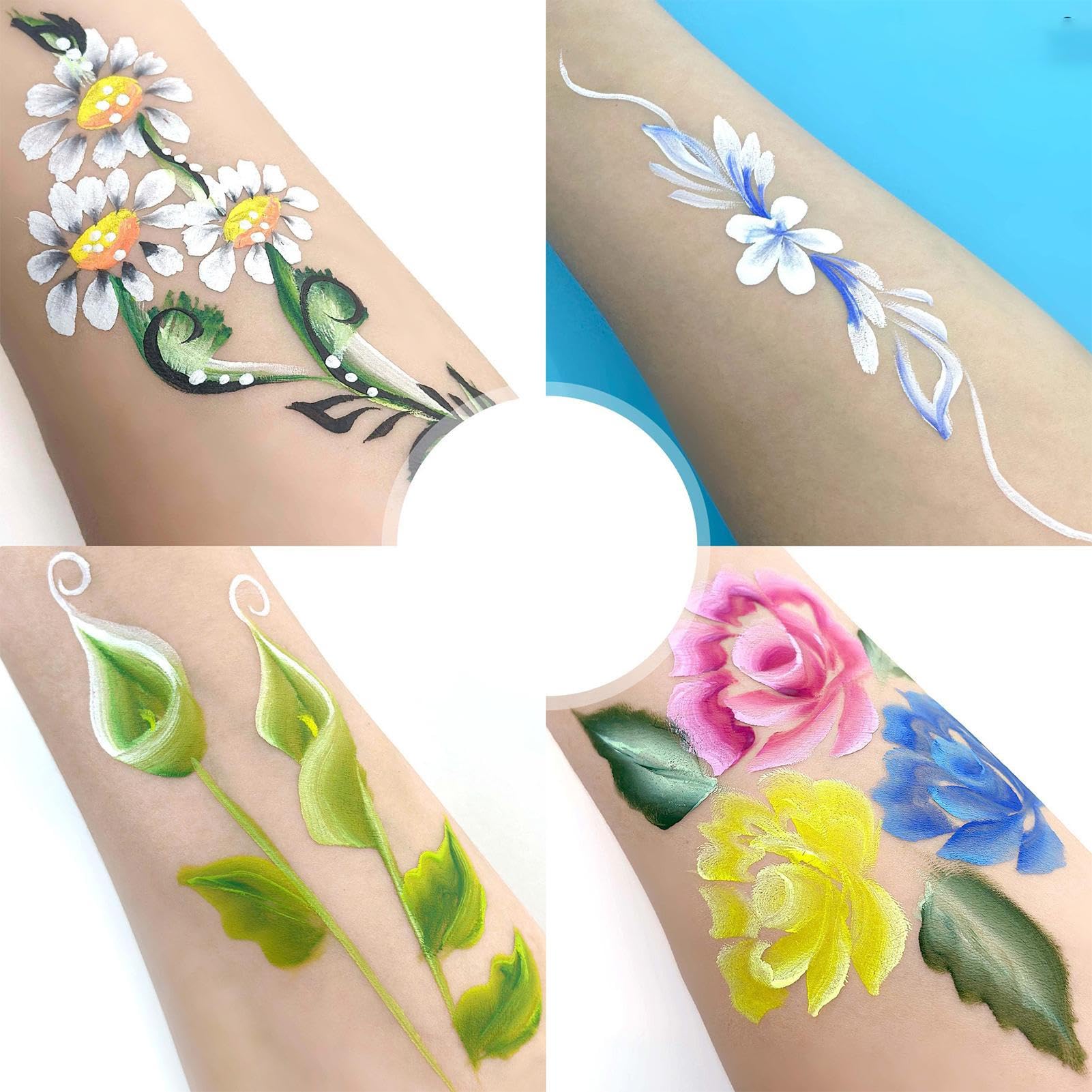 Kit Per Trucco Viso Set Con Stencil Per Pittura Facciale | Palette da 12 Griglie Cosmetici Solubili in Acqua con Colori Vivaci per Adolescenti Studenti Bambini Adulti Cosplay Feste e
