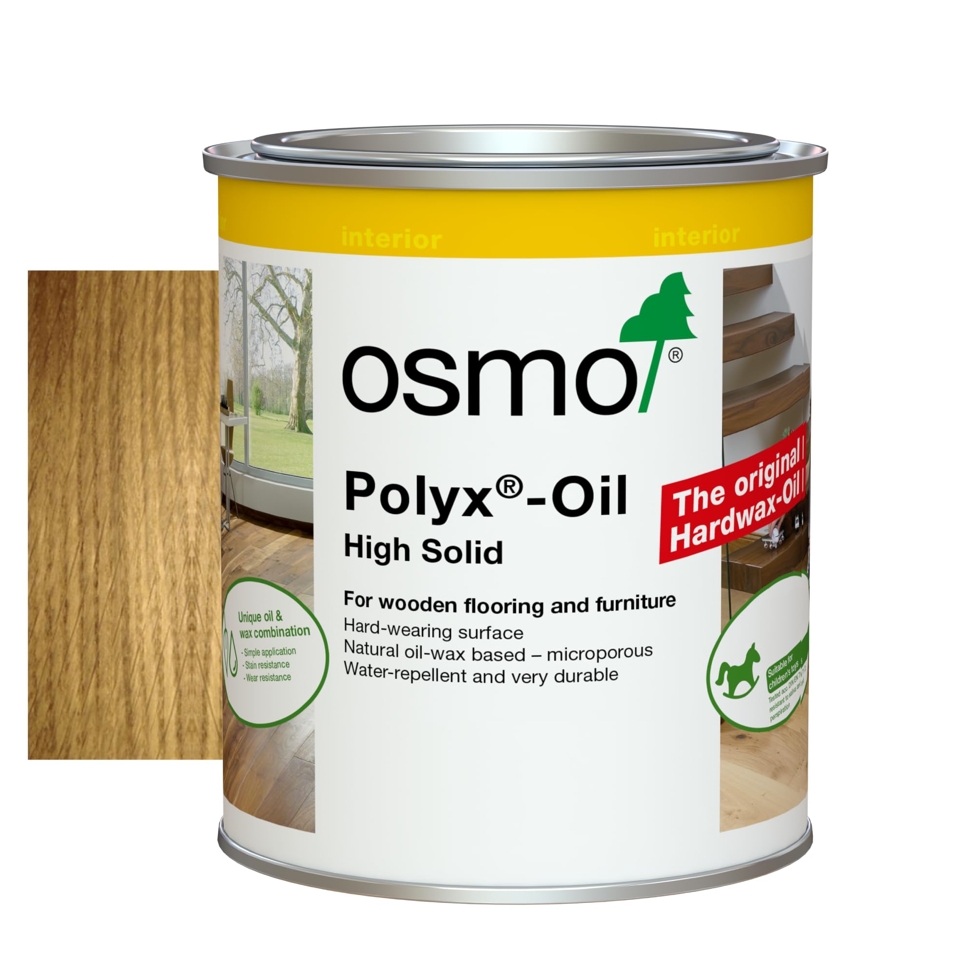 osmo Polyx®-Oil - Hard Wax Oil 3011, Clear Gloss, 750ml - Durable for Floors & Furniture, Water-Resistant, Wood Treatment & Wood Finish