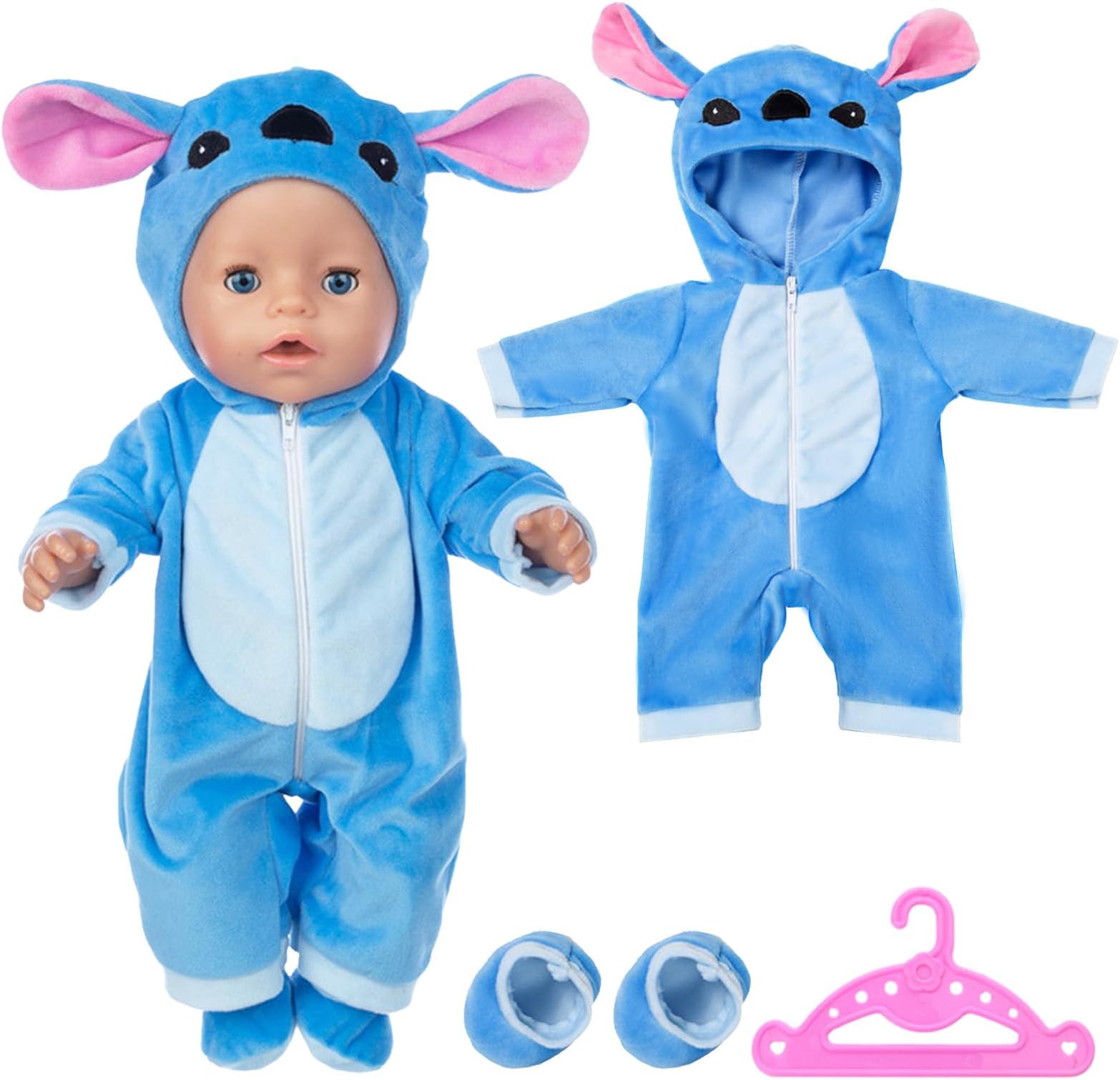 Doll Clothes Outfits Overalls for 14-17 Inch Baby Dolls, Baby Doll Clothes with Hanger Socks, Blue Doll Clothes for 35-45 cm New Baby Dolls Girls Birthday Gifts