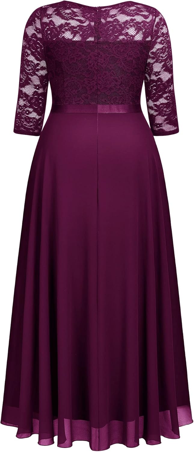 Miusol Women's Formal Floral Lace V Neck Plus Size Bridesmaid Party Maxi Dress - Image 6