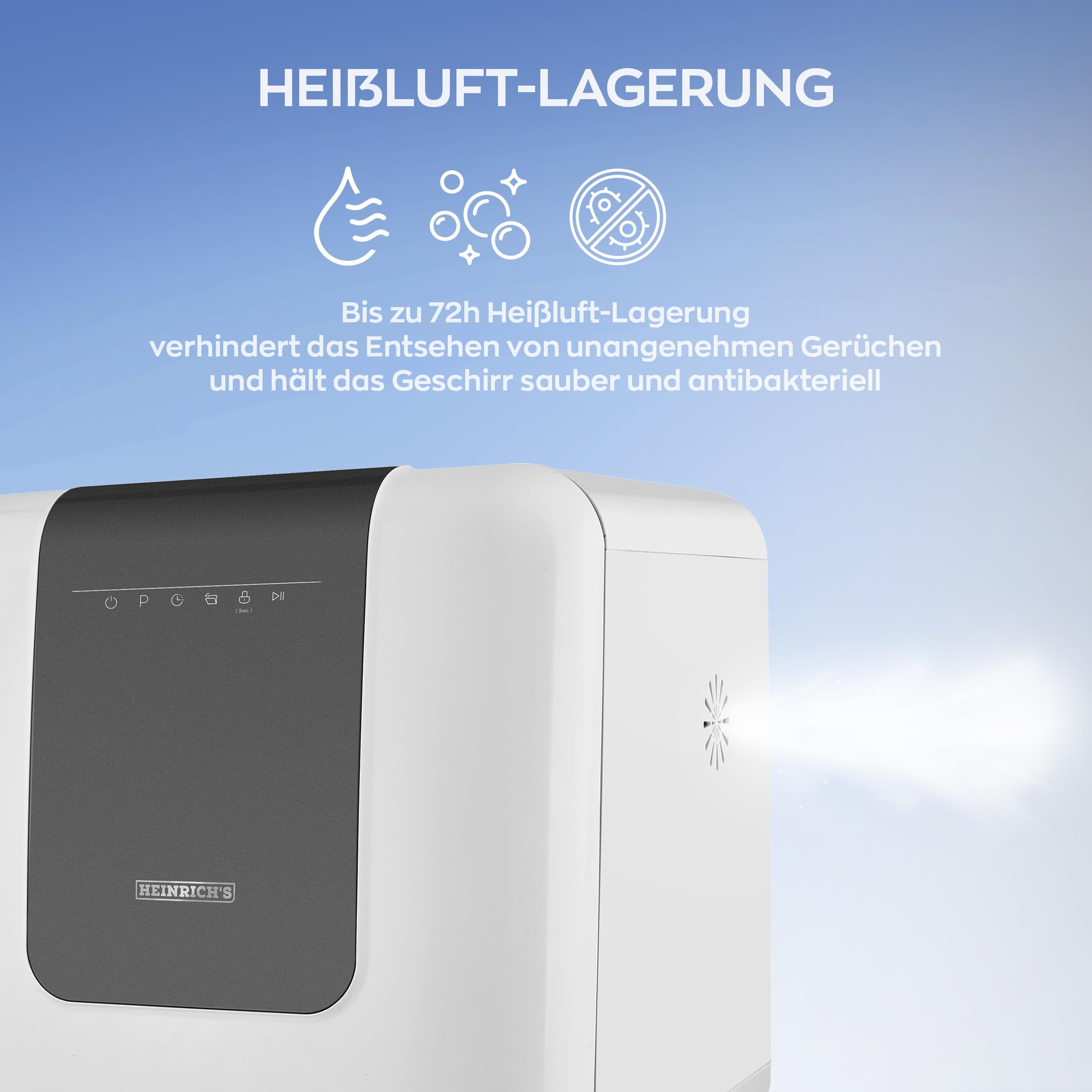 HEINRICH´S tragbarer Mini Geschirrspüler, Spülmaschine, Tischgeschirrspüler mit 6L Wassertank, mit oder ohne Wasseranschluss nutzbar, klein+ freistehend für Büro, Camping/Wohnmobil, 6 Programme