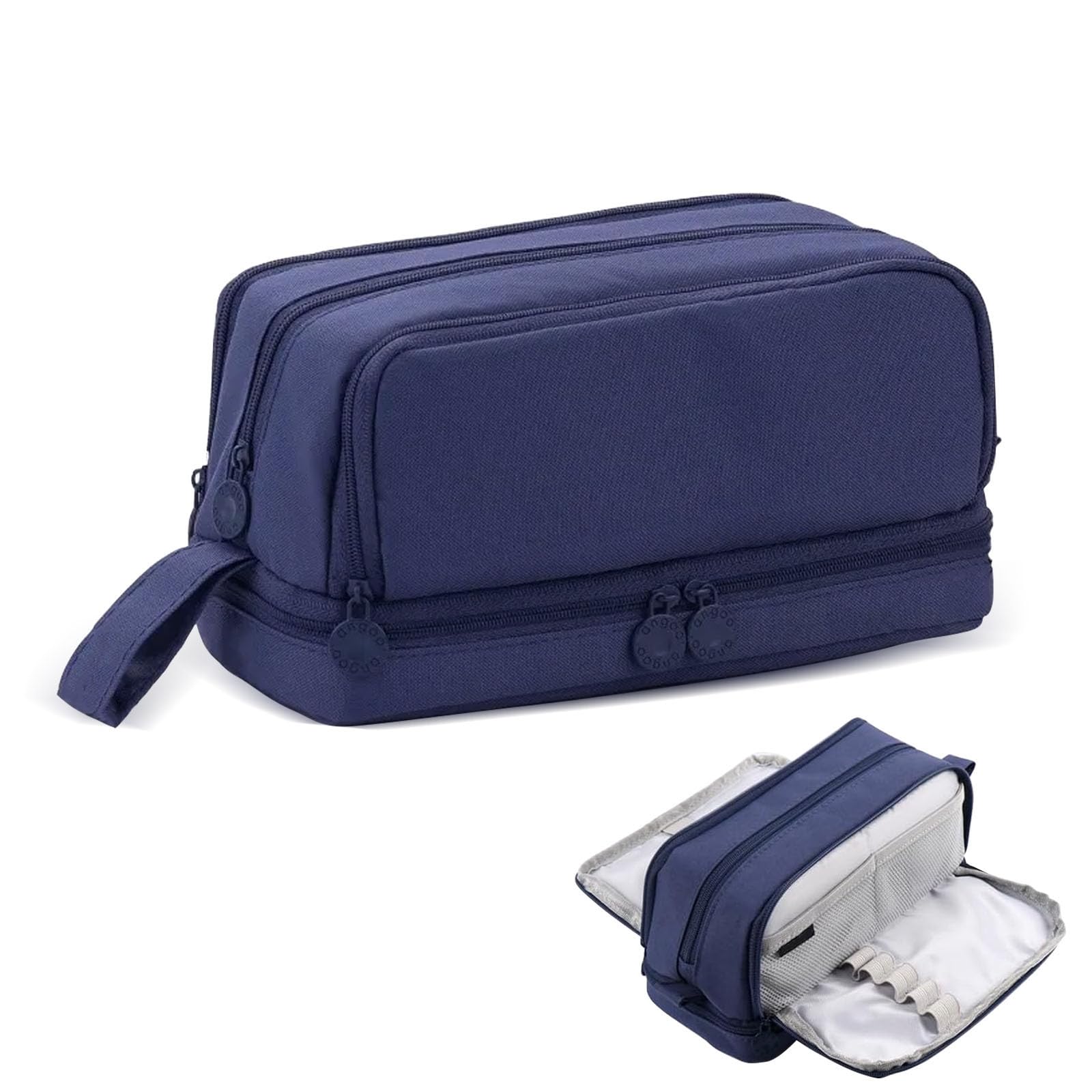 Large Capacity Pencil Case with 4 Compartments, Pen Pouch with Zipper Portable Handle, Aesthetic Pencil Case Pen Bag Stationery Organizer for Office, College School Teen Girl Boy Men Women(Navy blue)