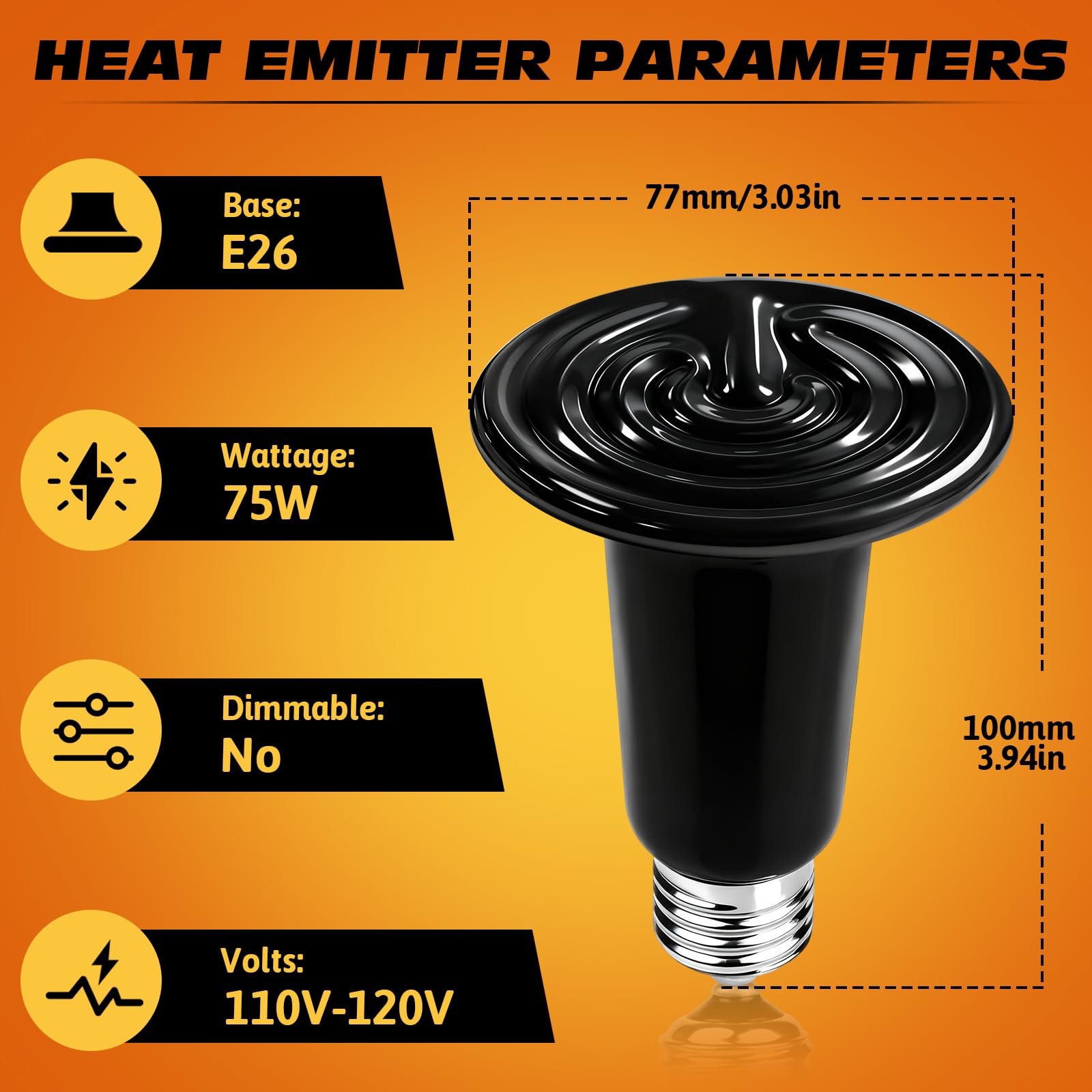75W Ceramic Heat Emitter Reptile Heat Bulb E26 Base Heat Lamp Bulbs No Light Heat Lamp for Amphibian Pet Brooder Coop Lizard Turtle Snake Terrarium - image 2