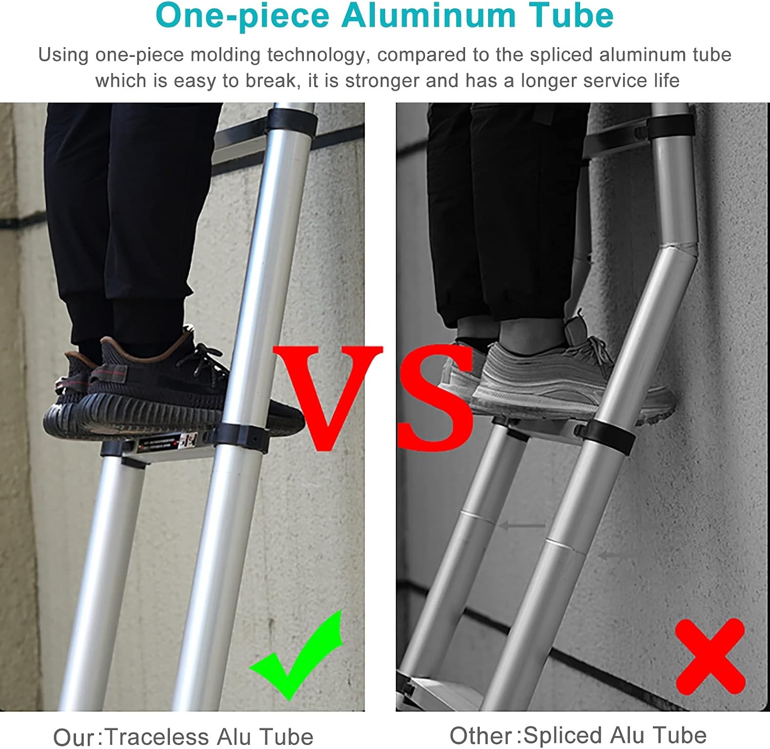 Outdoor Indoor Use Telescoping Ladder with Removable Hooks,One Button Retraction Aluminum Telescopic Extendable Ladder for Household Daily,Roof Comfortable Anniversary