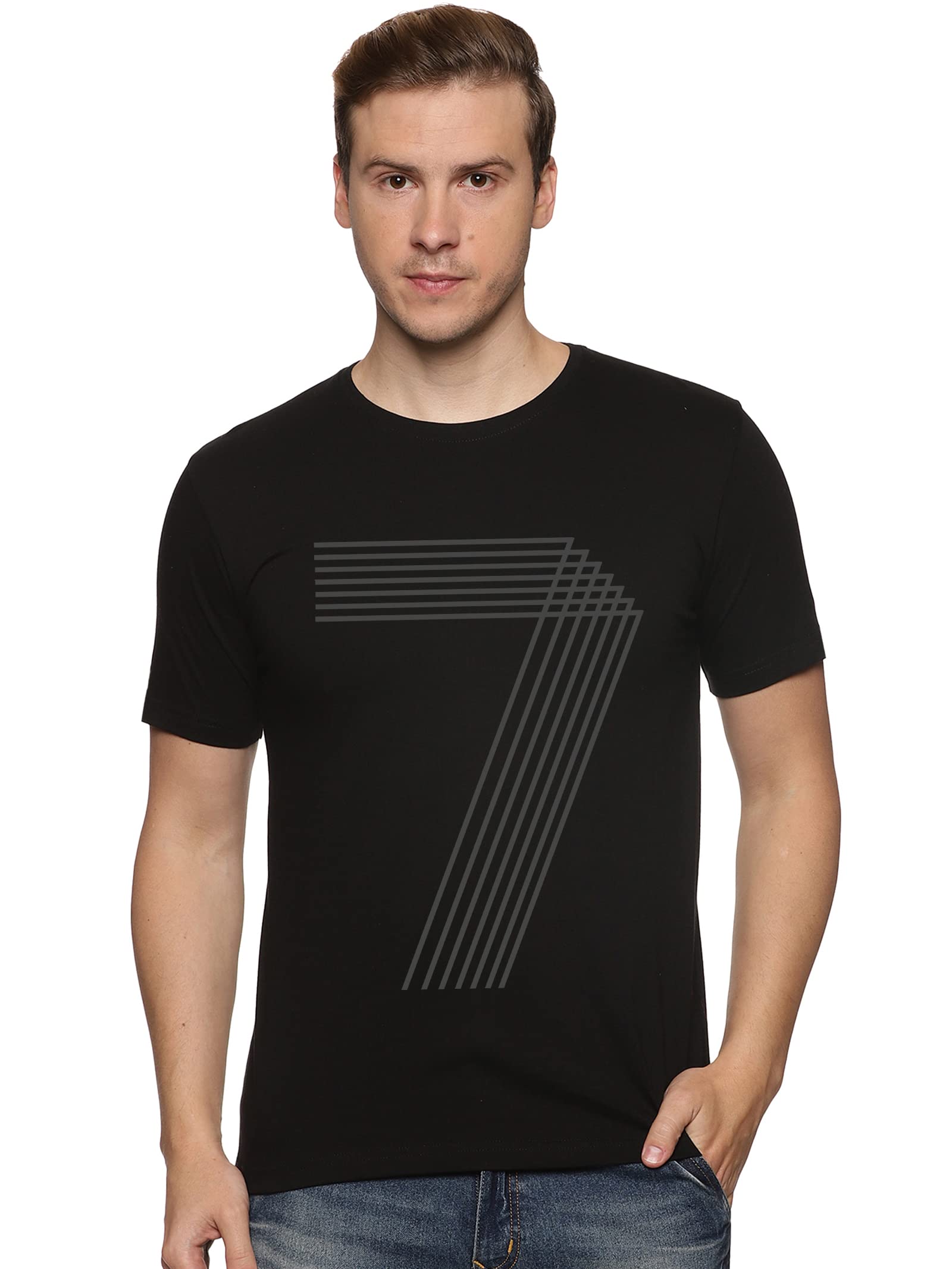 ADROMen's Cotton Regular Fit Letter Print T-Shirt
