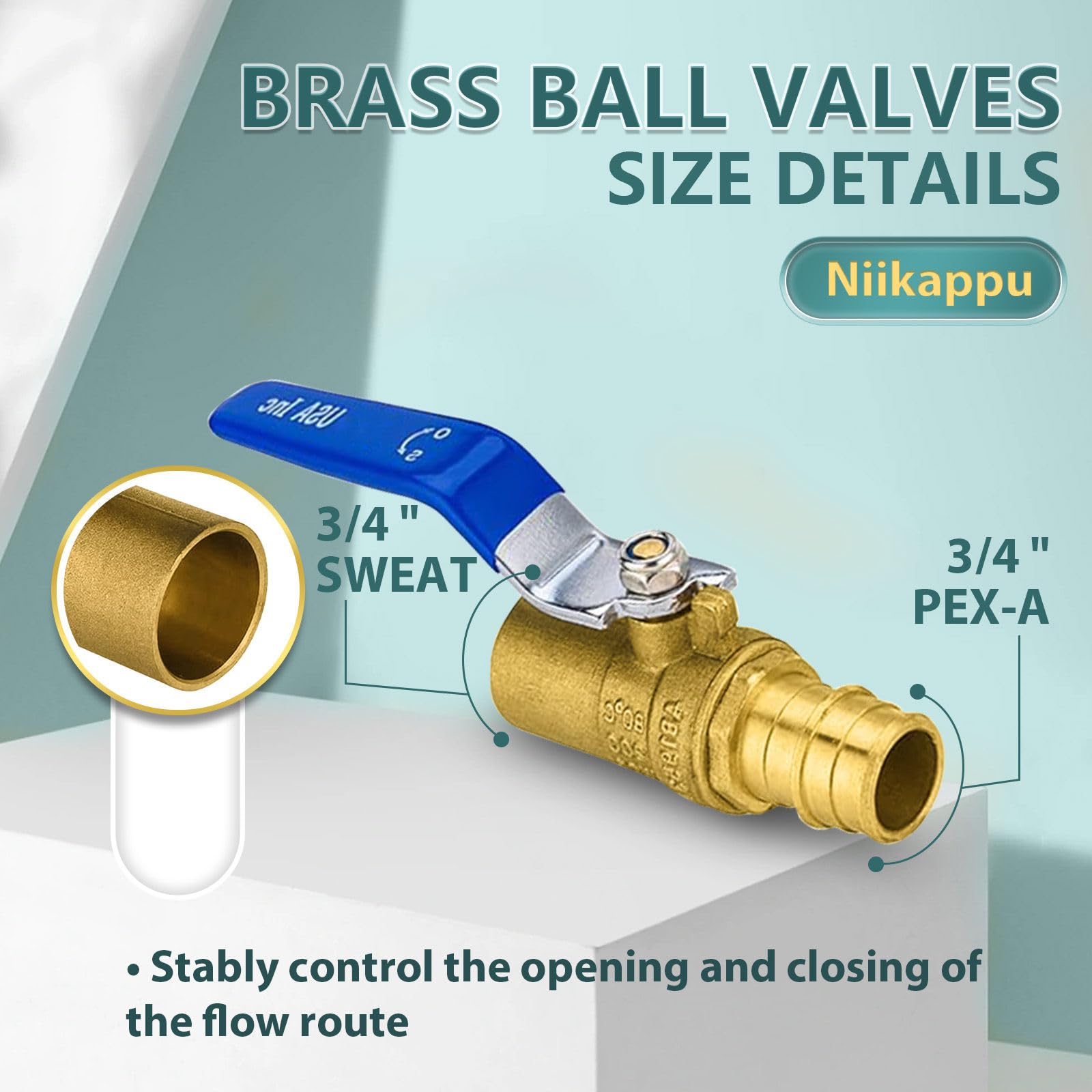 Confezione da 5 valvole a sfera, 3/4 di pollice Pex A X 3/4 di pollice blu sudore valvola di intercettazione, senza piombo, valvola a sfera di espansione Pex per acqua calda e fredda
