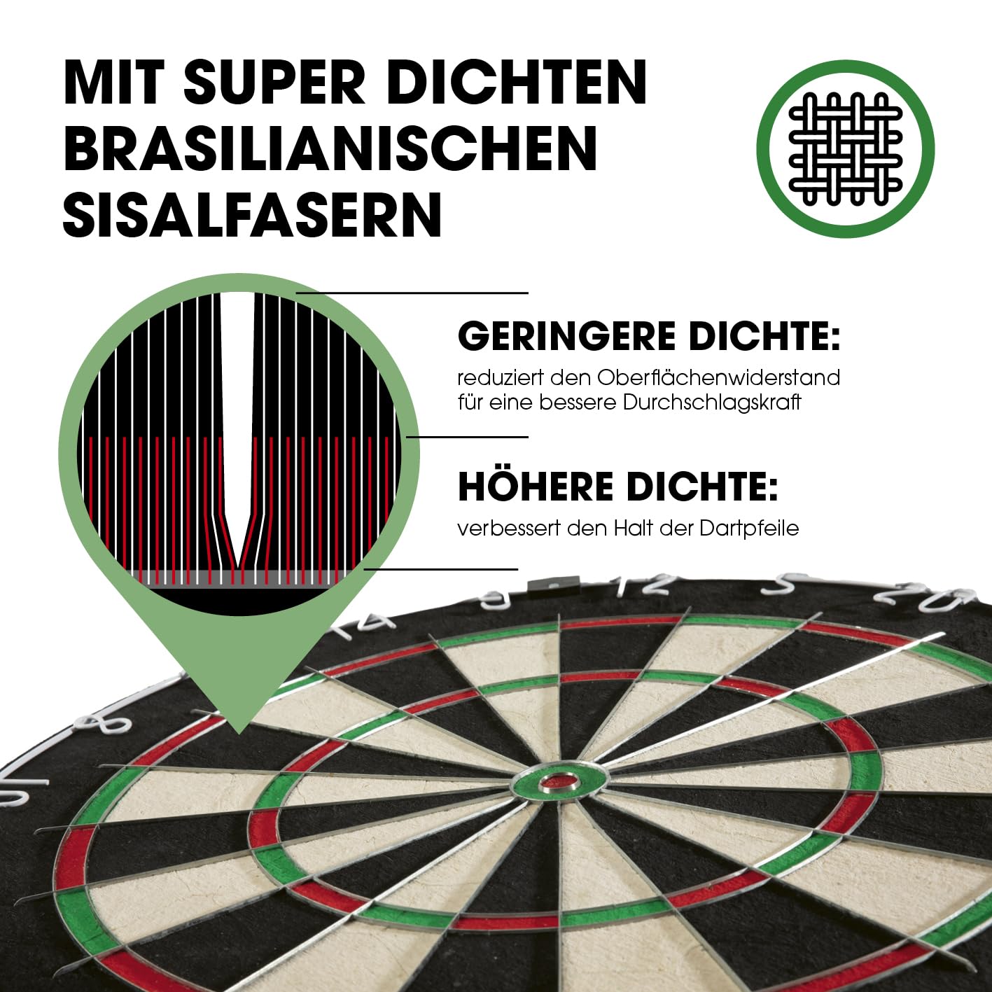 Dartscheibe | Dart Komplett-Set mit 6 Dartpfeilen & optionaler Dart-Beleuchtung | Steeldart inkl. Flights | Sisal Dartscheibe mit Schutzring | Dartboard aus selbstschließenden Sisalfasern