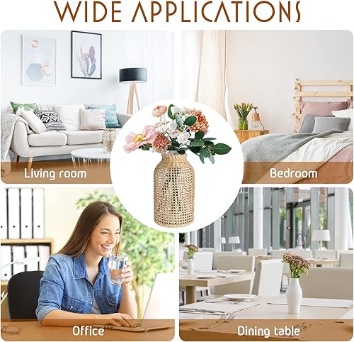 Miniatura 6 de Cabilcok - Florero de vidrio tejido con paja, cubierta de ratán, botella de cristal de flores, estilo rústico jarrón decorativo para decoración del