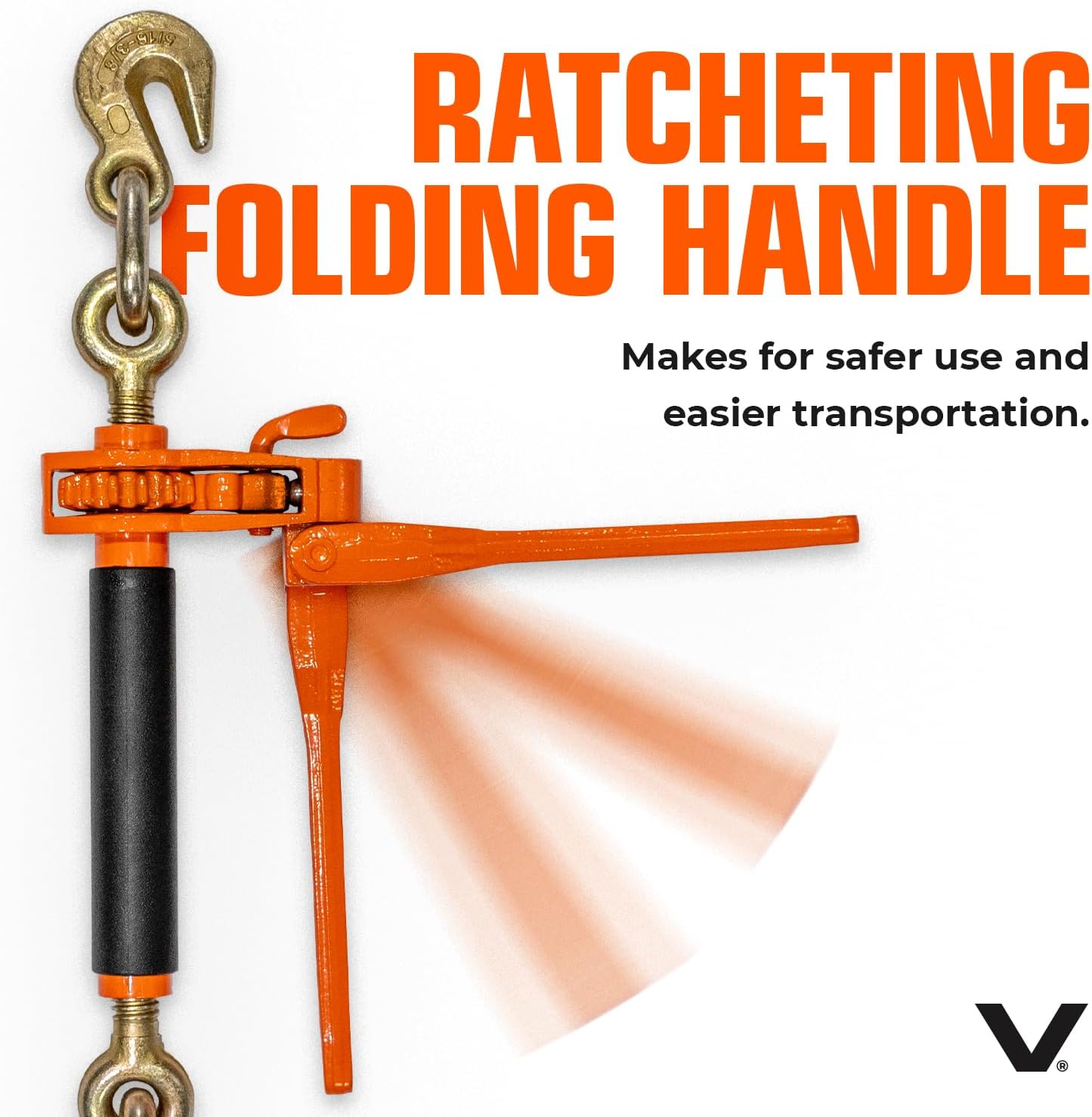 VULCAN Folding Handle Load Binder (Four Pack) with 2 Grab Hooks - Ratchet Style - 7100 Pound Safe Working Load (Works with 5/16 Inch or 3/8 Inch Grade 70 and Grade 80 Chain)