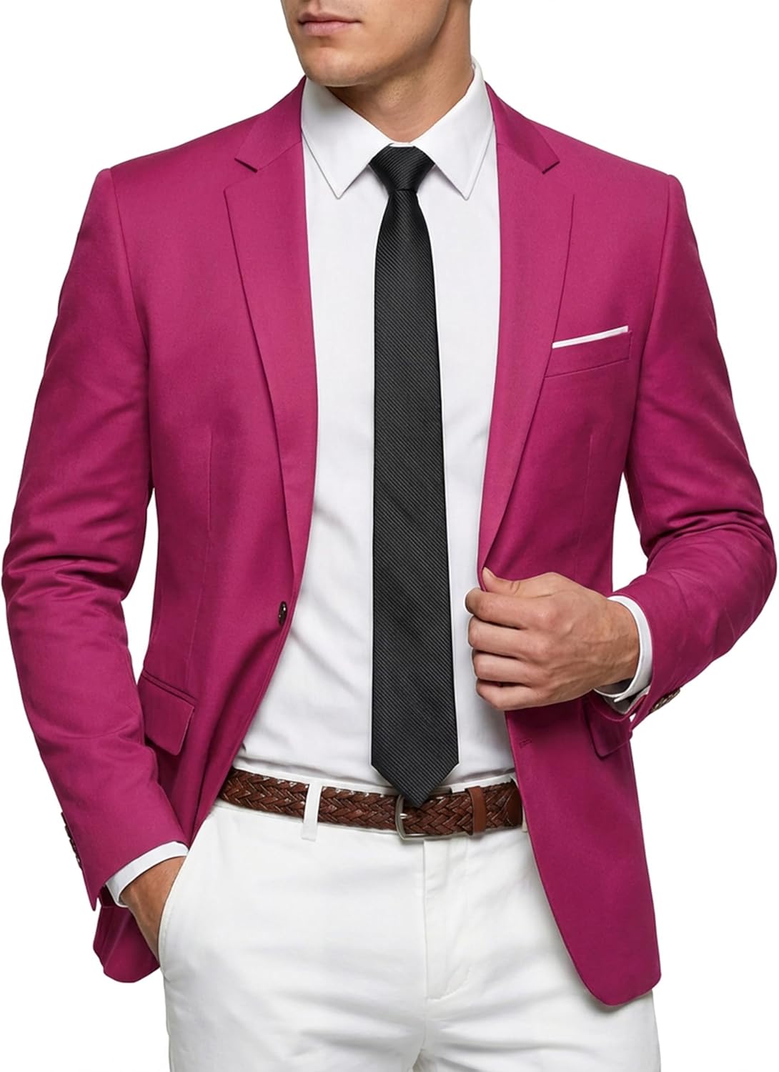 Hihawk Men's Slim Fit Blazer, One Button Casual Lightweight Jacket, Sport Coat for Daily