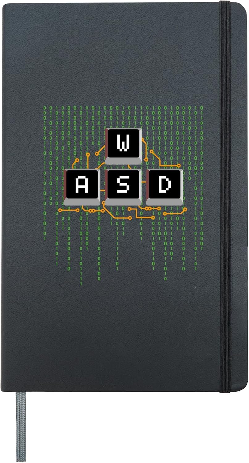 Computer Gamer Gift Men Women Kids WASD Keyboard PC Gaming Hardcover Journal, Black