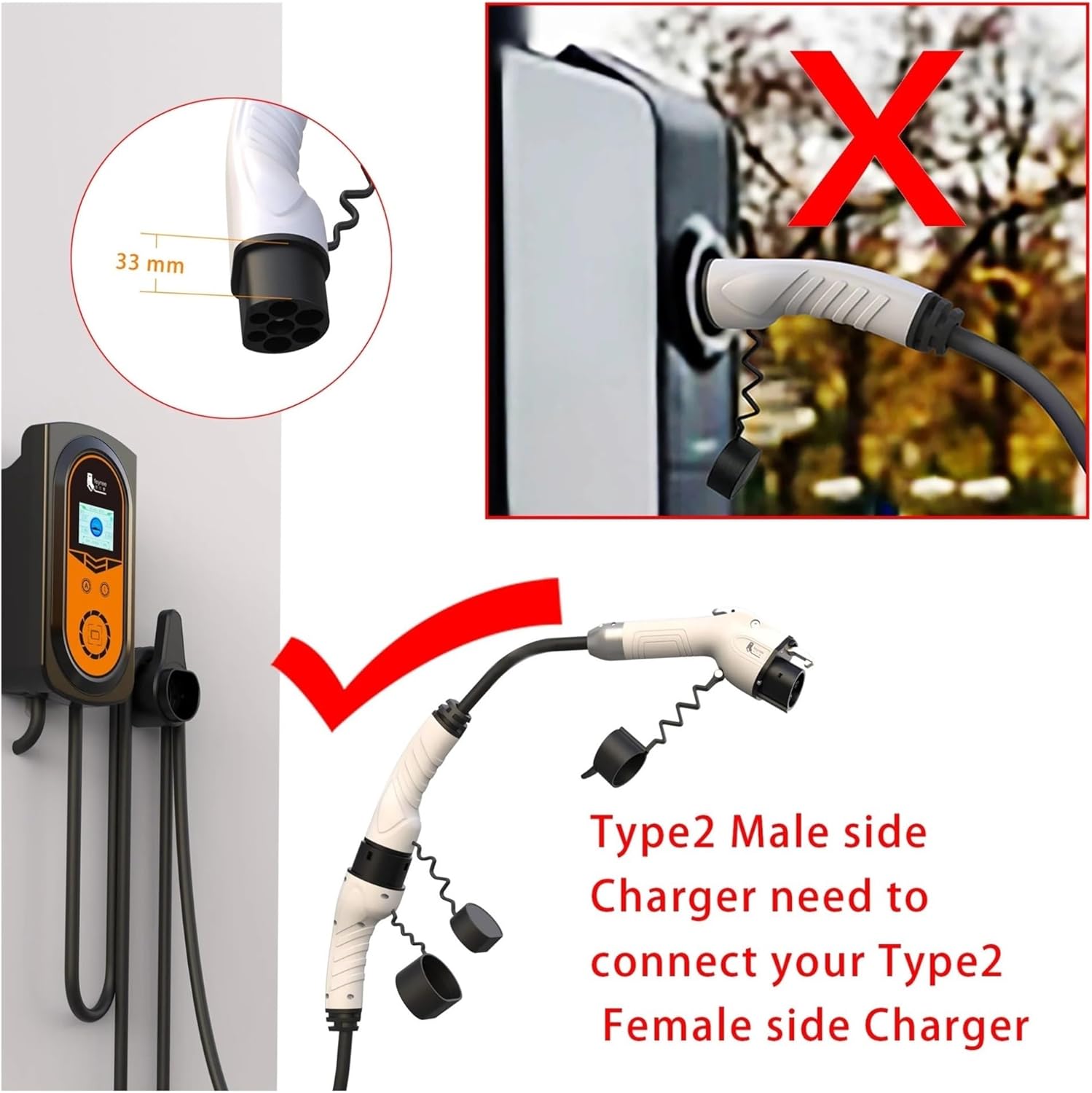 Type 2 To J1772 Type 1 Charging Cable Adapter For EV Charging Station Electric Car Charger Plug 16A 3.5KW 32A 7KW(32A)