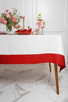 Solino Home 100% Pure Linen Tablecloth 60 x 120 Inch Red and White, Rectangle Oeko-TEX Certified, Handcrafted, Machine Washable Table Cloth for Dining, Summer, 4th of July. - Contempo