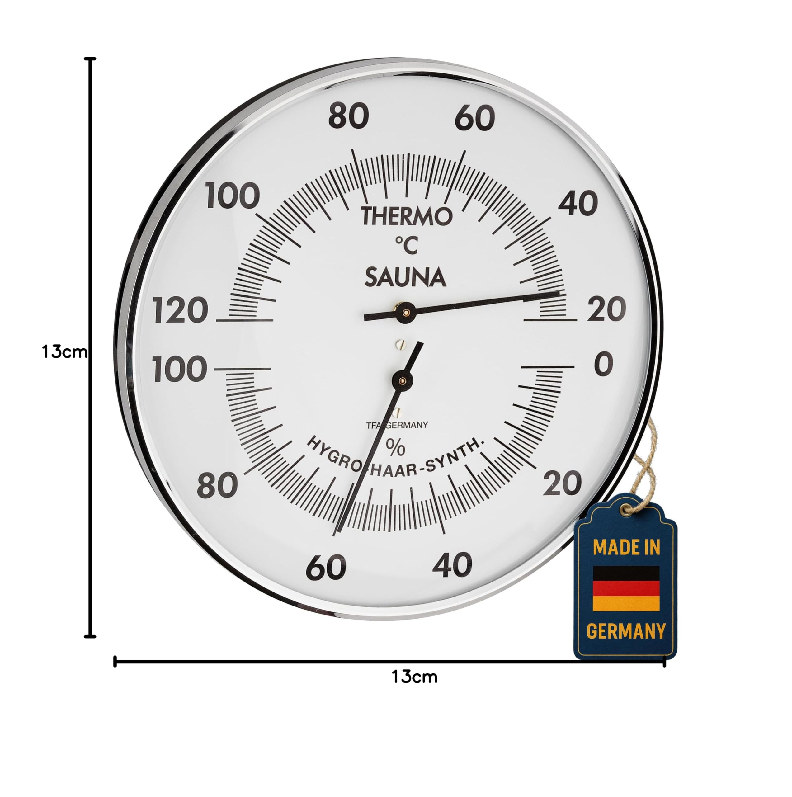 TFA Dostmann Analoges Sauna-Thermo-Hygrometer, 40.1032, Messung der Temperatur/Luftfeuchtigkeit, präzises Haar-Synthetik-Werk, Weiß