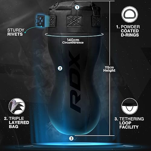 Miniatura 2 de RDX Saco de boxeo pesado con corte superior, saco de boxeo corporal con cadena y guantes, bolsa para entrenamiento de MMA, Muay Thai, Kickboxing,