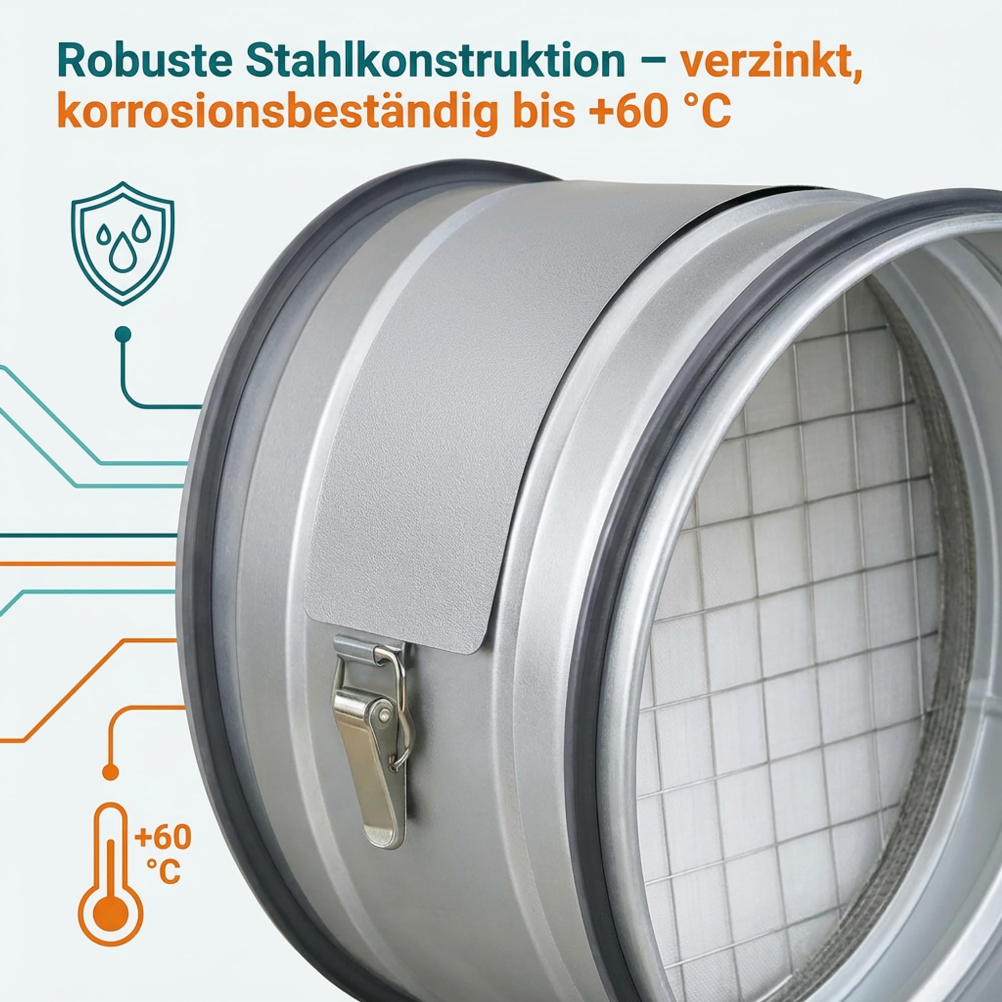 Easy Act Grobstaubfilter rund Ø 150 mm für Zuluft, Rohrfilter aus verzinktem Stahl zur Grobpartikel-Filtration in Lüftungssystemen