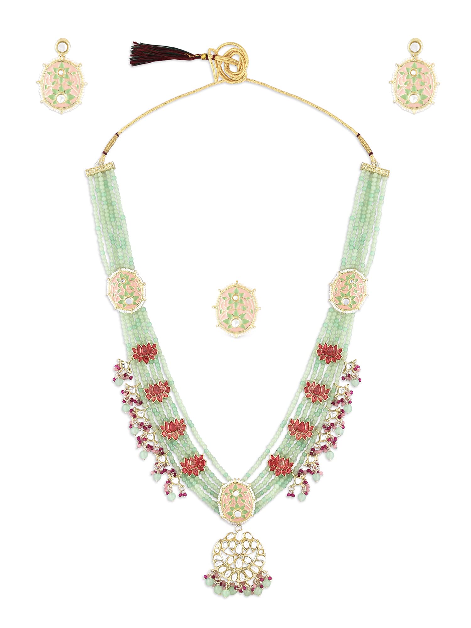 ZAVERI PEARLS Multicolor Meenakari Lotus Long Beaded Necklace Earring & Ring Set For Women-ZPFK15190 (B0BRNB8NSB) Amazon Price History, Amazon Price Tracker