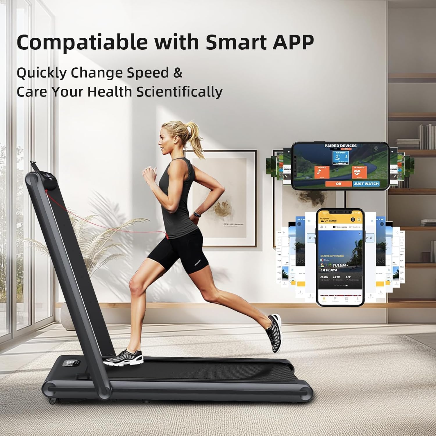 NAYSAYE 2 in 1 Foldable Treadmill with LED Display and Remote Control, Quiet Motor, 265 Lbs Capacity, Suitable for Home and Under Desk Use