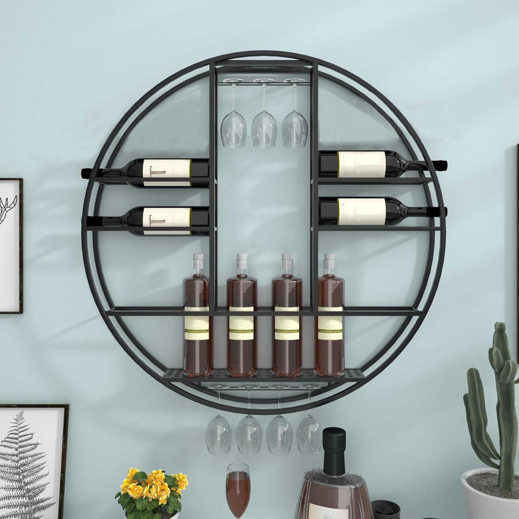 Casier à vin mural noir pour gagner de la place et ranger vos verres de bar
