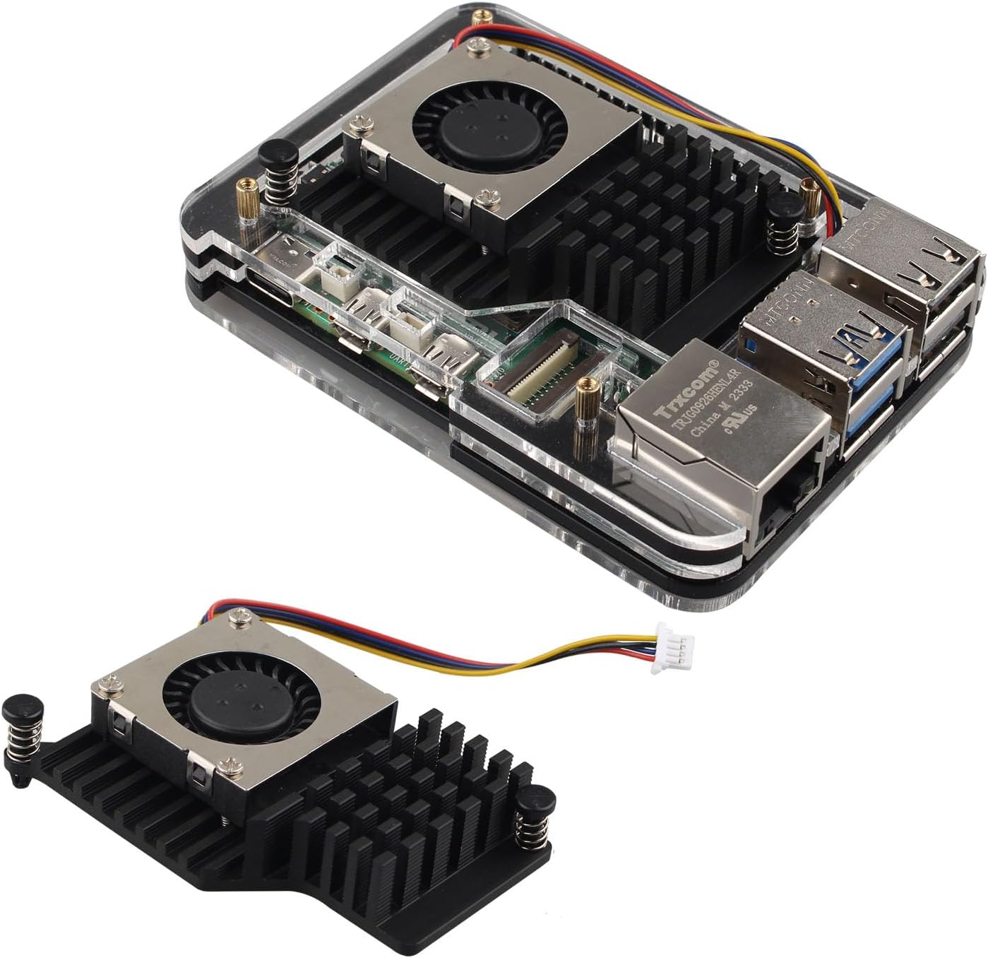 Generic ZDE 5 Layers Acrylic Case with Active Cooler Fan for Raspberry Pi 5 4GB/8GB